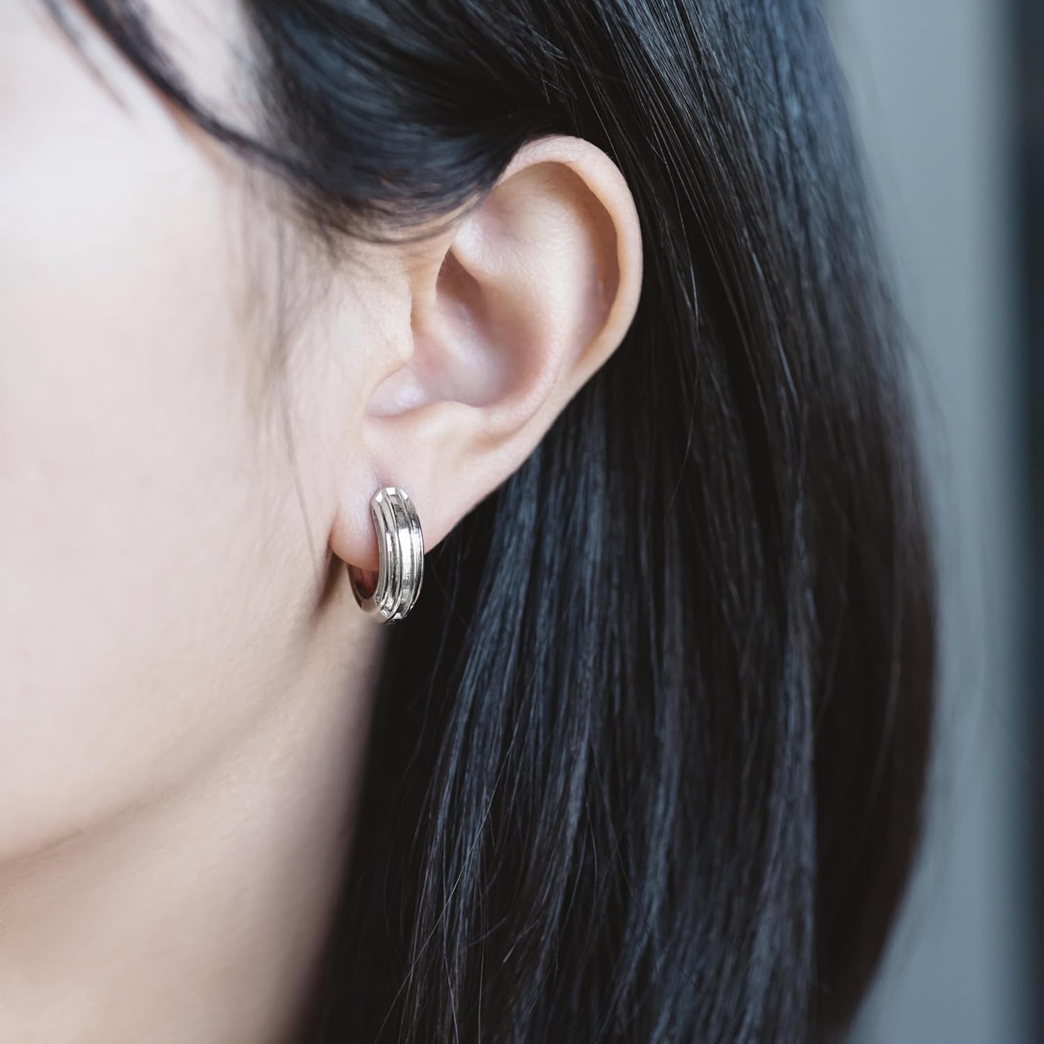 Silver Chunky Hoop Earrings for Men and Women 925 Sterling Silver Ear Pins with 14k White Gold Plated Lightweight Thick Hoop Earrings for Daily Use - Image 2