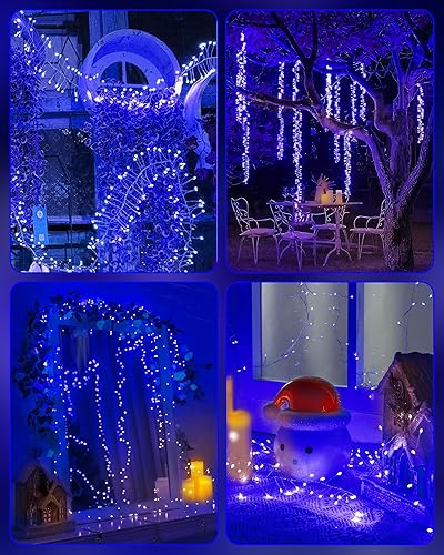 Miniatura 5 de Guirnalda de luces que funcionan con pilas, tira de luces parpadeantes impermeables con alambre plateado de 5 pies, 60 luces LED de petardo