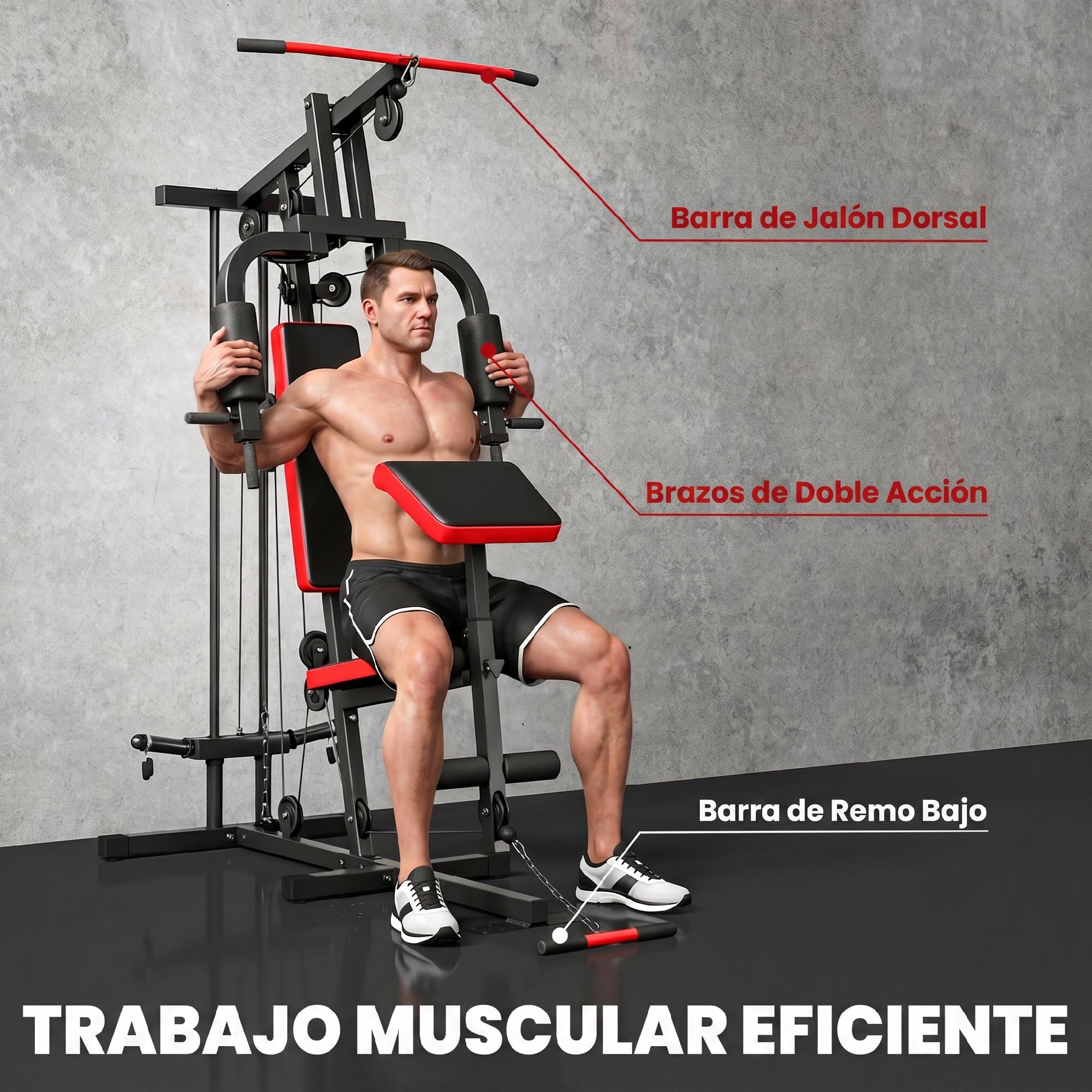 SPORTNOW Multiestación Musculación, Máquina de Musculación con Polea Alta y Baja, Prensa de Pecho, Curl de Piernas y Bíceps, Mariposa, Compatible con Discos 25 y 50 mm Carga 120 kg para Gimnasio Casa