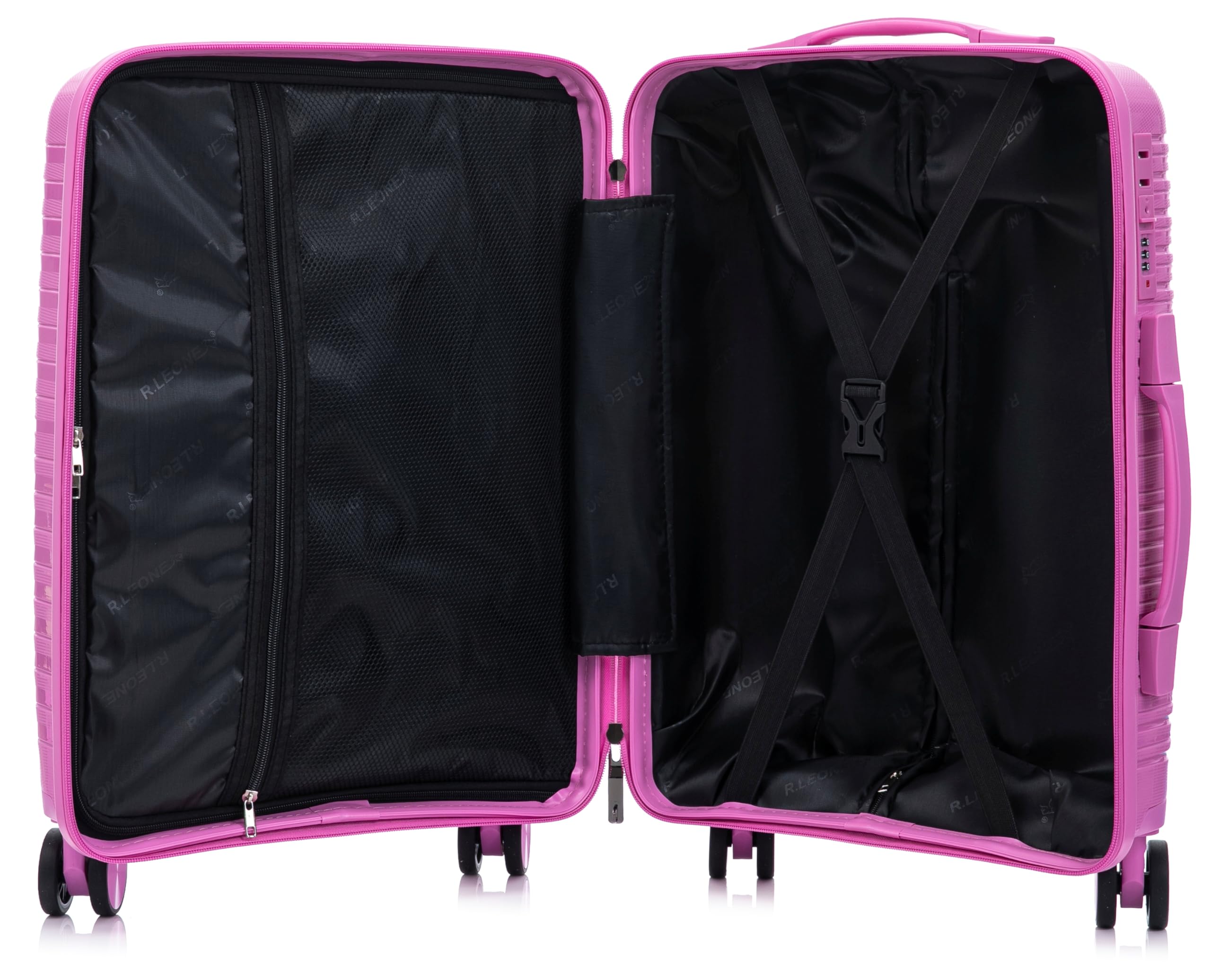 R.Leone Valigia da 1 Fino a Set 3 Bagaglio a mano 55x40x20 Ryanair, Medio, Grande Ultra Strong Antiurto Trolley leggero 8 ruote Polipropilene 6080 (Fucsia, M Valigia Media)