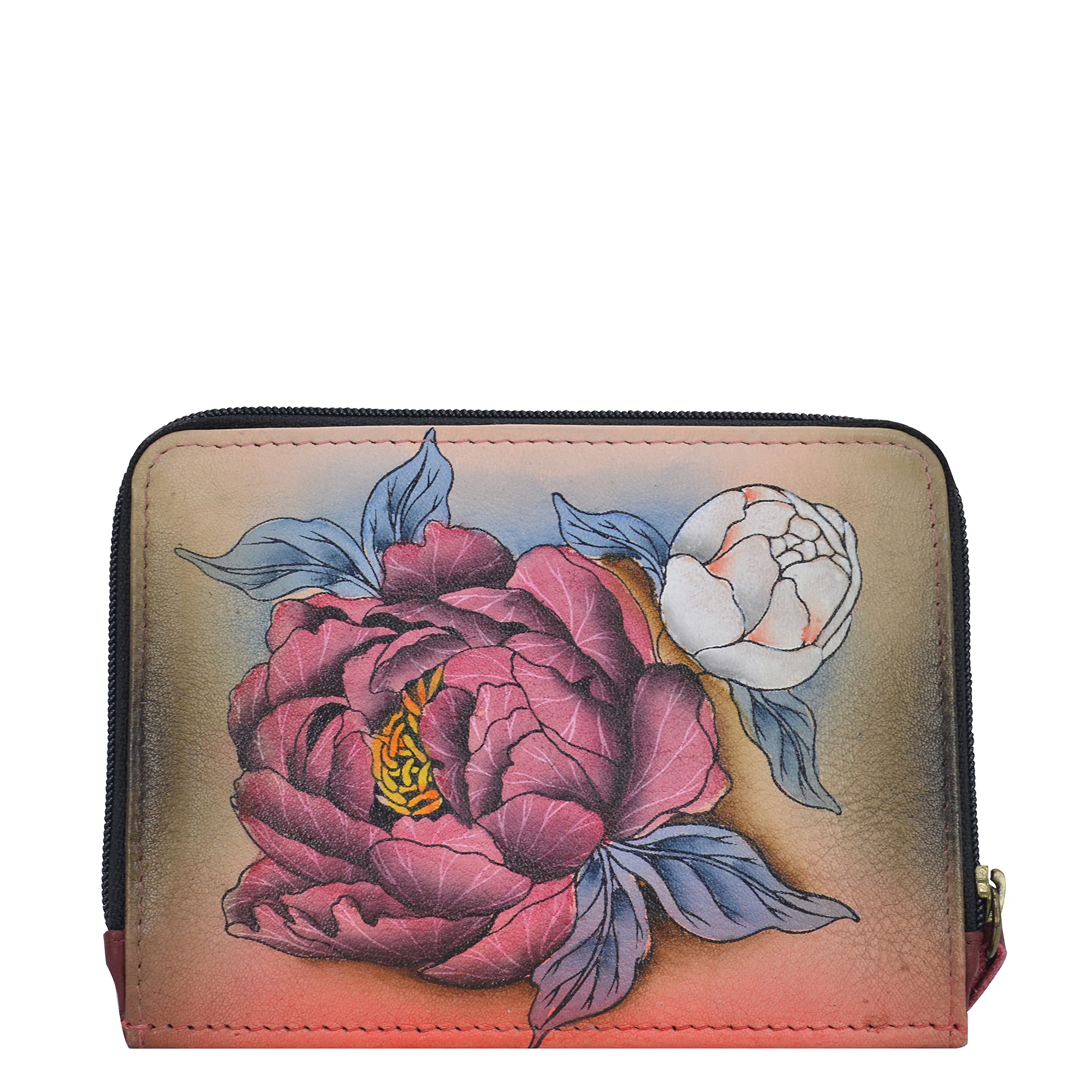 Anuschka Handpainted Leather Organizer Wallet - Rustic Bouquet Card Holder For Women