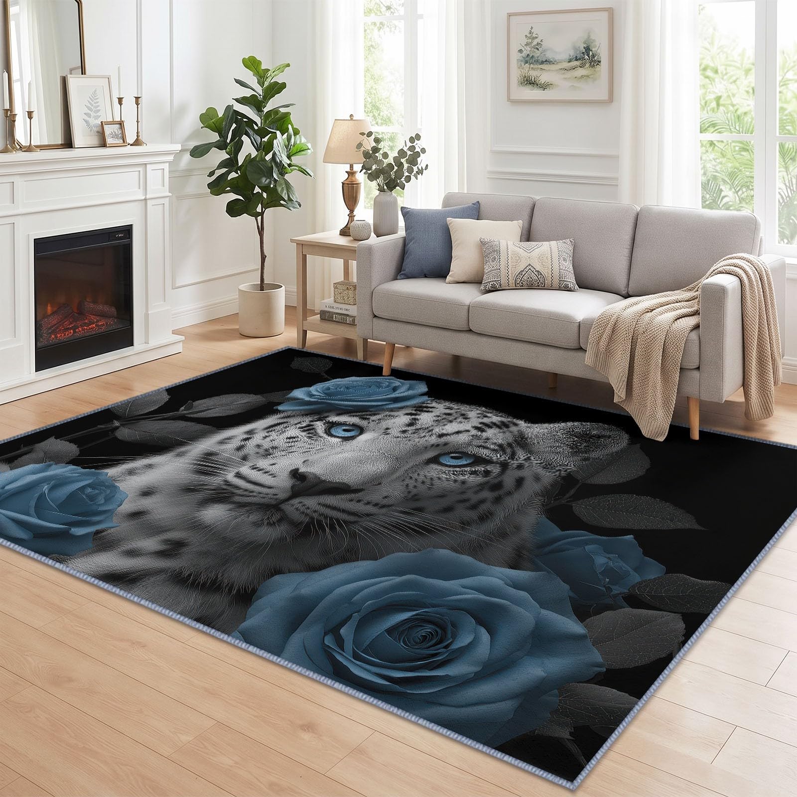Générique Leopardo Rose Tappeto per soggiorno, lavabile, 140 x 200 cm, fantasia estetica, antiscivolo e lavabile in lavatrice, a pelo corto, morbido, per soggiorno, camera da letto o ufficio