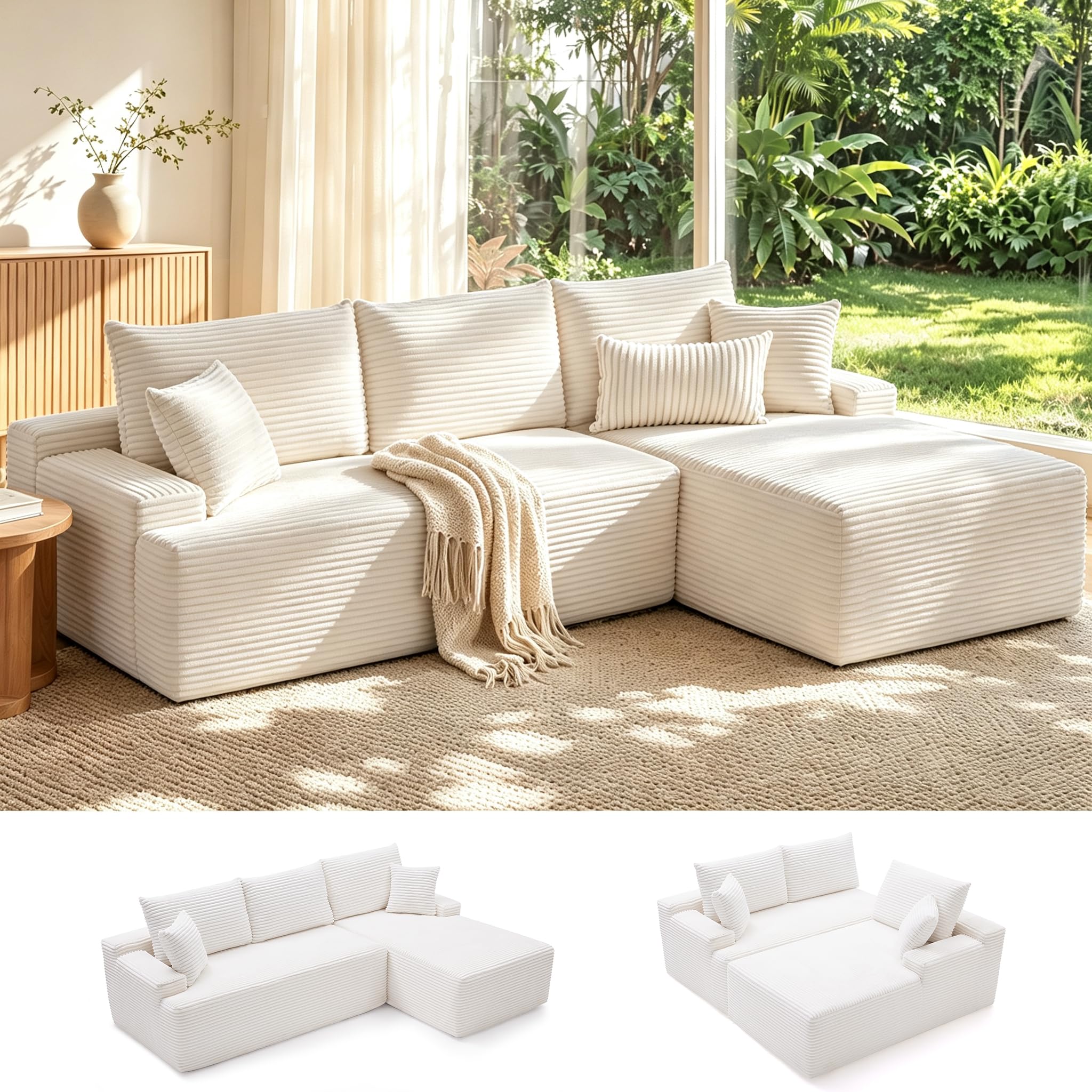 Mangodan Cloud Sectional Sofa, Boneless Couch for Living Room, Beige