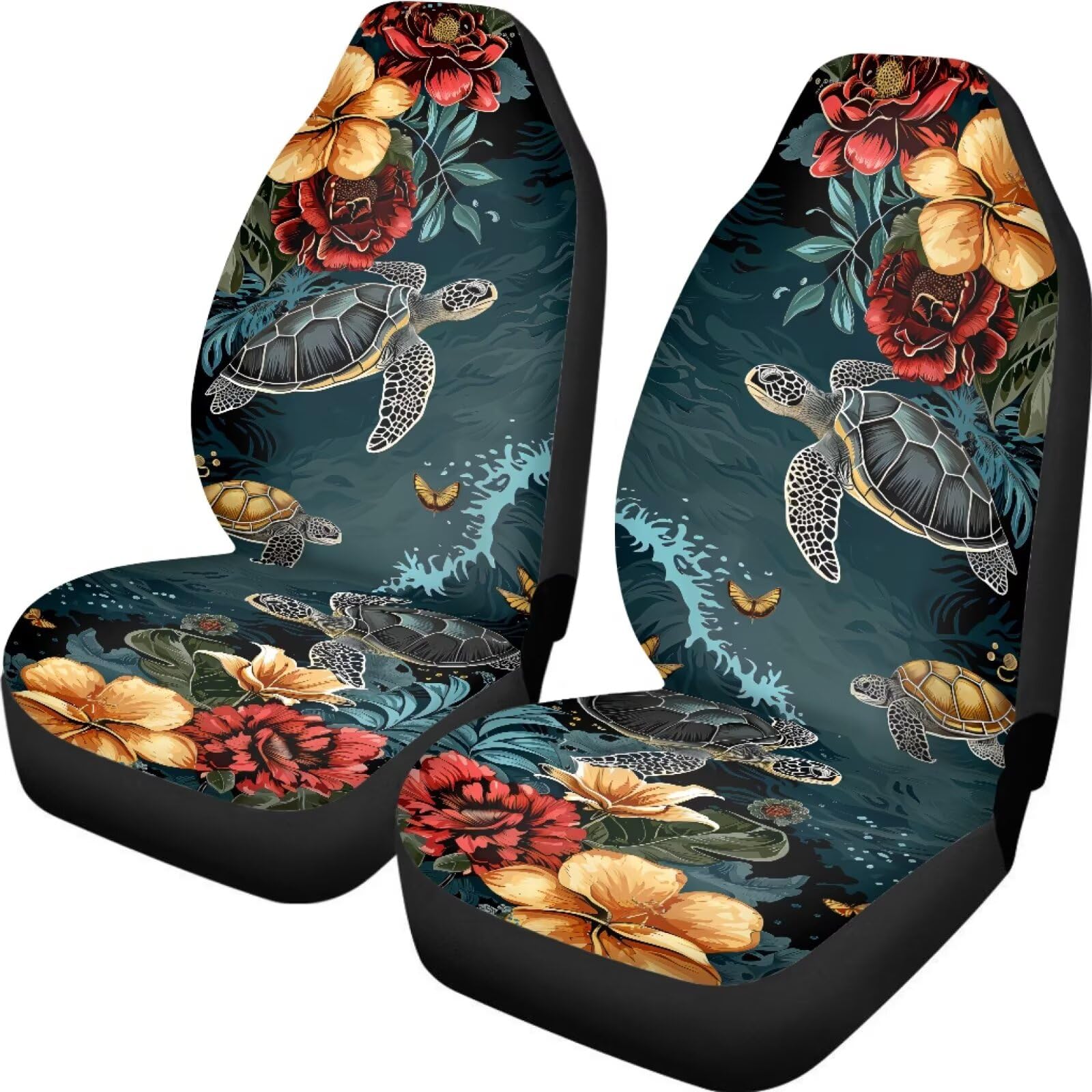Pokrowce na siedzenia samochodowe hibiskus i żółw morski oddychający SUV Zestawy pokrowców na siedzenia luksusowe samochody ciężarowe pokrowce na siedzenia 35 x 138 cm