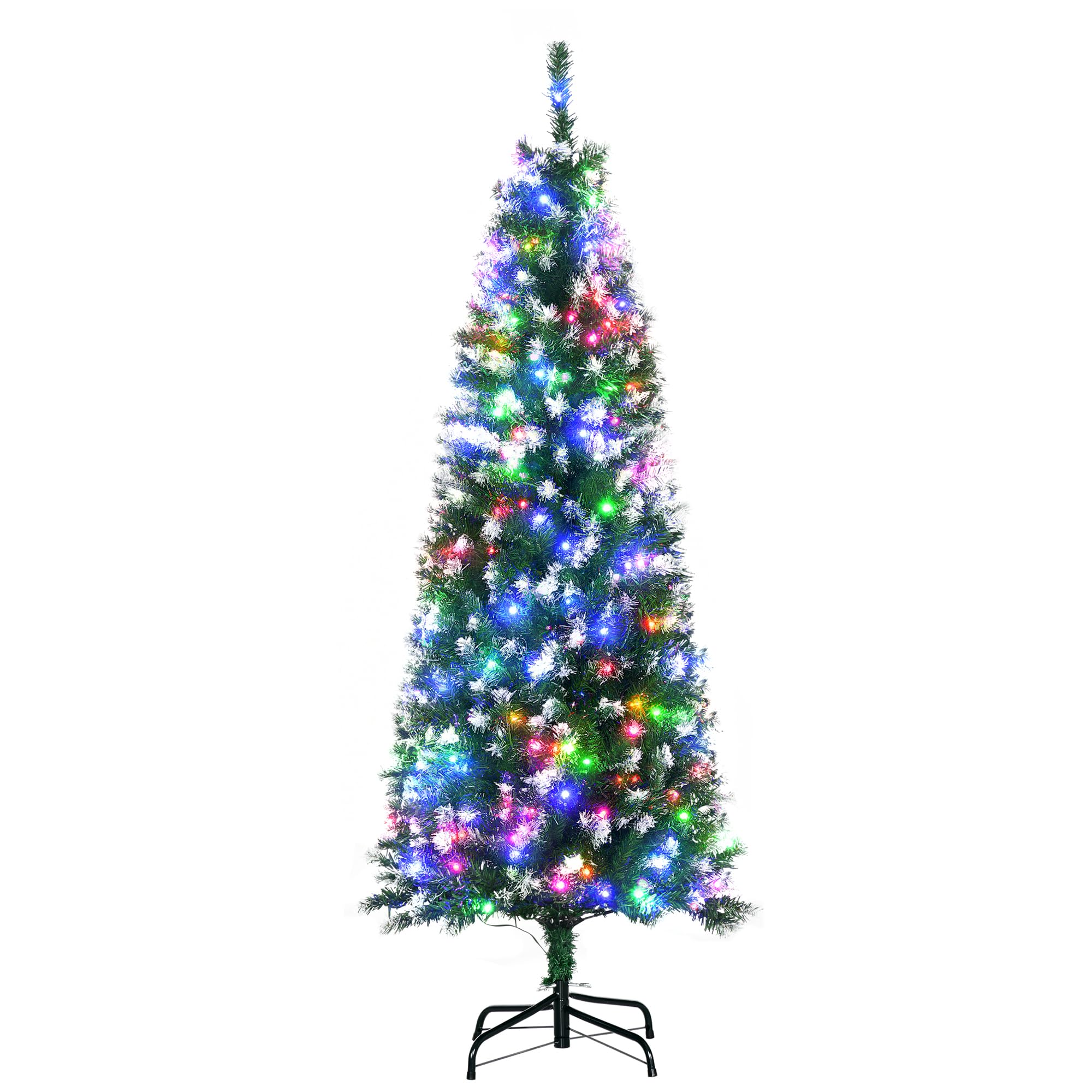 Homcom Green 5Ft Tall Prelit Pencil Slim Artificial Christmas Tree With Realistic Branches, 250 Colourful Led Lights And 408 Tips, Xmas Decoration,