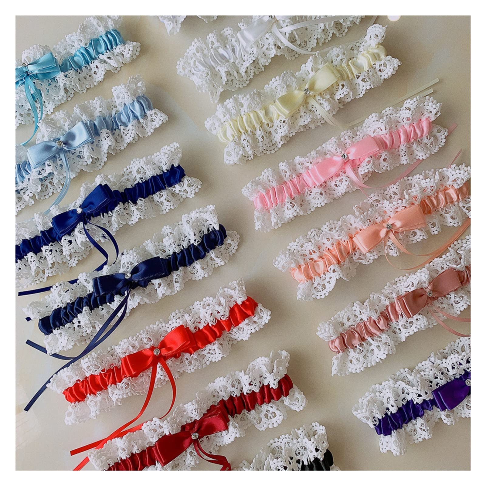 Ladies Wedding Party Bridal Lace Blue Leg Ring Loop Stocking Pas do pończoch (Kolor: 8 róż, Rozmiar: 35-60 cm) (3 Off white 35) (1 Black 35)