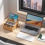 Pezin & Hulin Bamboo Charging Station with Lined Tray & Drawer, Desktop Dock Organizer USB Wall Charger, Compatible with Tablet, Cell Phone, Earbuds, Smartwatch, and More