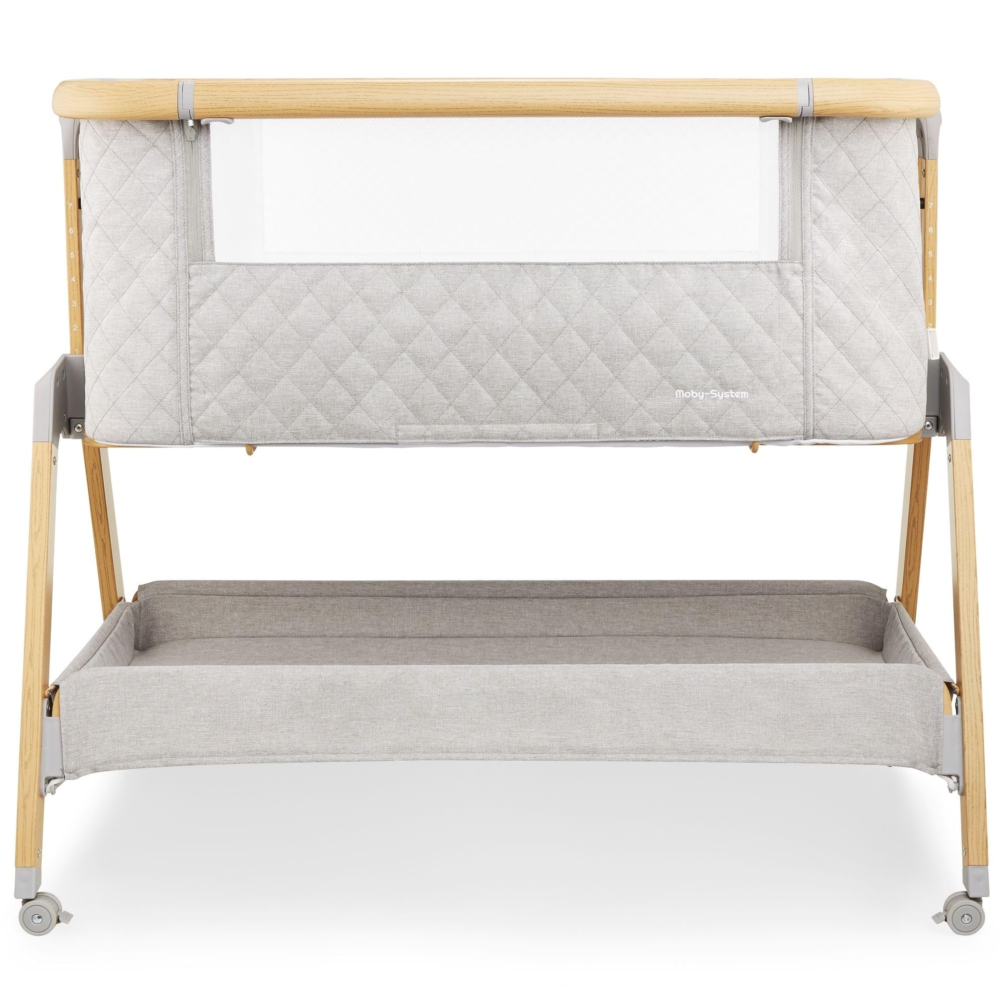 Moby-System Dreemy Lit SupéRieur 3 en 1 - Berceau Pliable avec Couffin Bebe - Hauteur 7 Niveaux, roulettes Transport, ÉTagère sous Lit - pour Enfants jusqu'à 9 kg