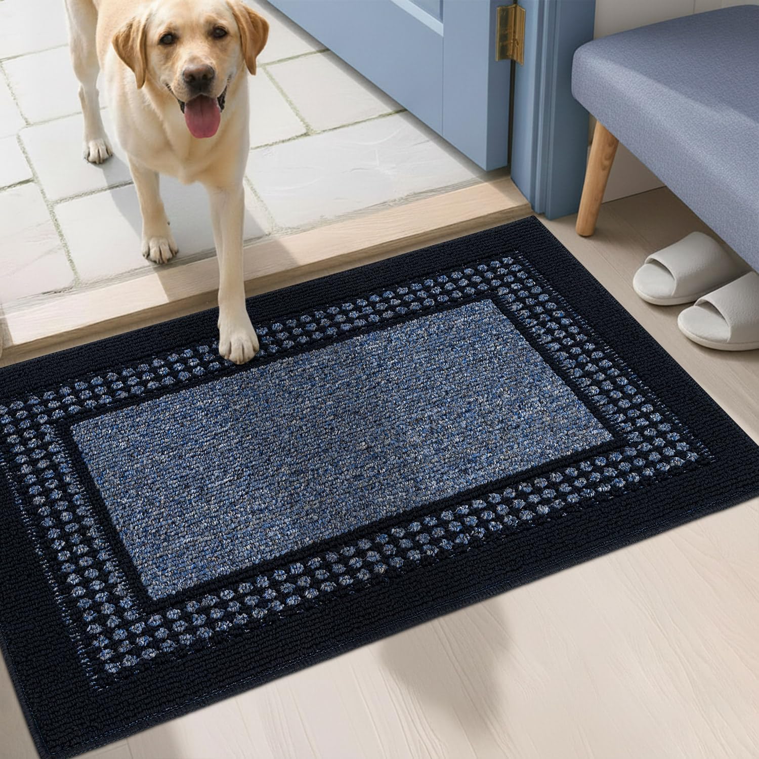 Biscpro Doormat,60x90cm Indoor Back&Front Door Mat,Non Slip Rubber Backing Absorbent Front Door Entrance Mat,Dirt Trapper Entryway Doormat,Low-Profile Machine Washable Floor Door Mat(Blue) — image 1