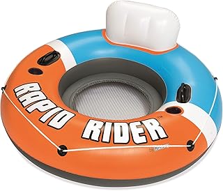 Bestway Hydro-Force Rapid Rider Inflatable River Tube Water Float for 1 Person with Built-in Backrest, Handles, and Cupholders, Orange