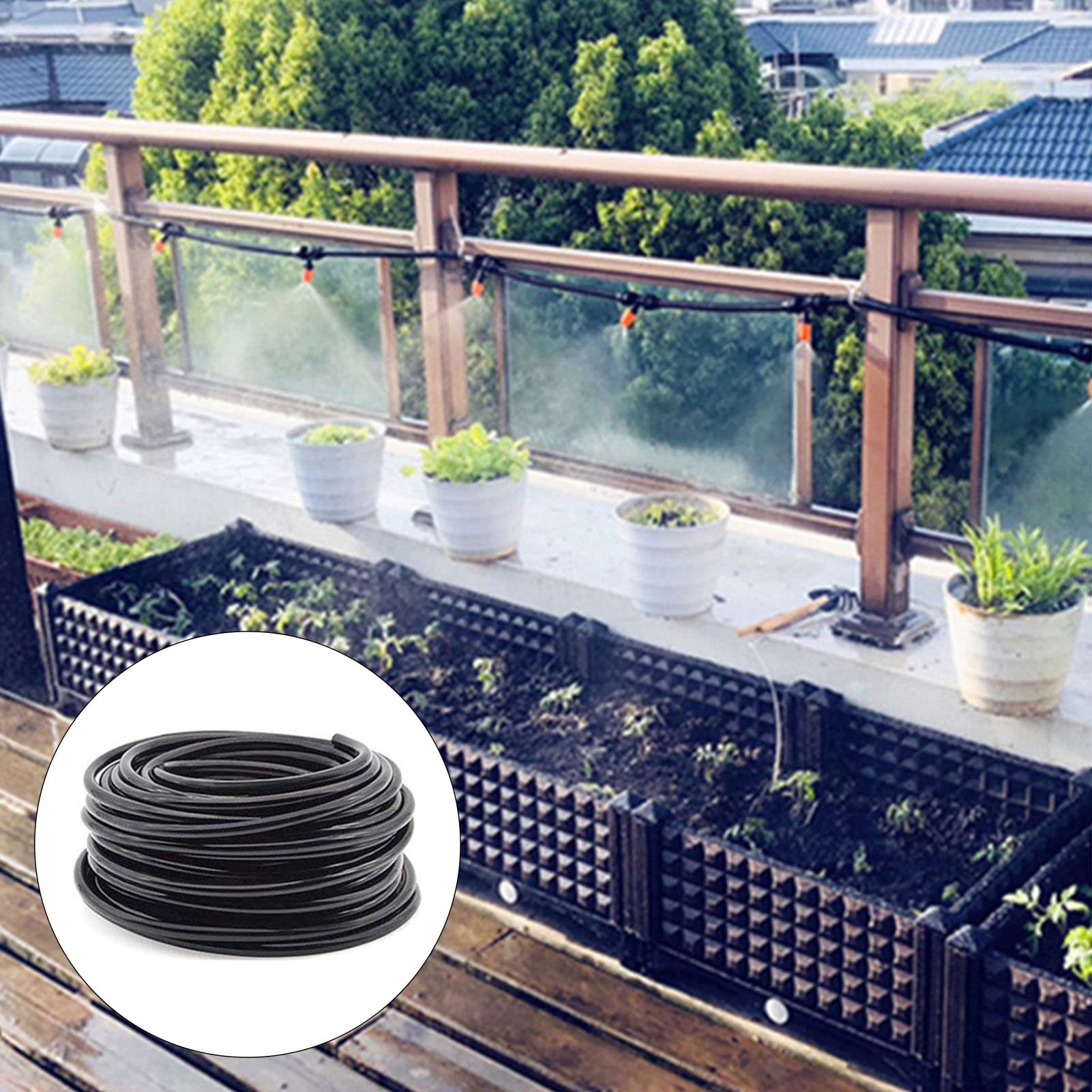 Cocoarm di Irrigazione a Goccia da Giardino PVC PP POM Kit di Irrigazione a Goccia Automatica con Ugelli Nebulizzati Regolabili Tubo Addensato per Serra da Giardino Patio Piante in Vaso (20 m/787,4