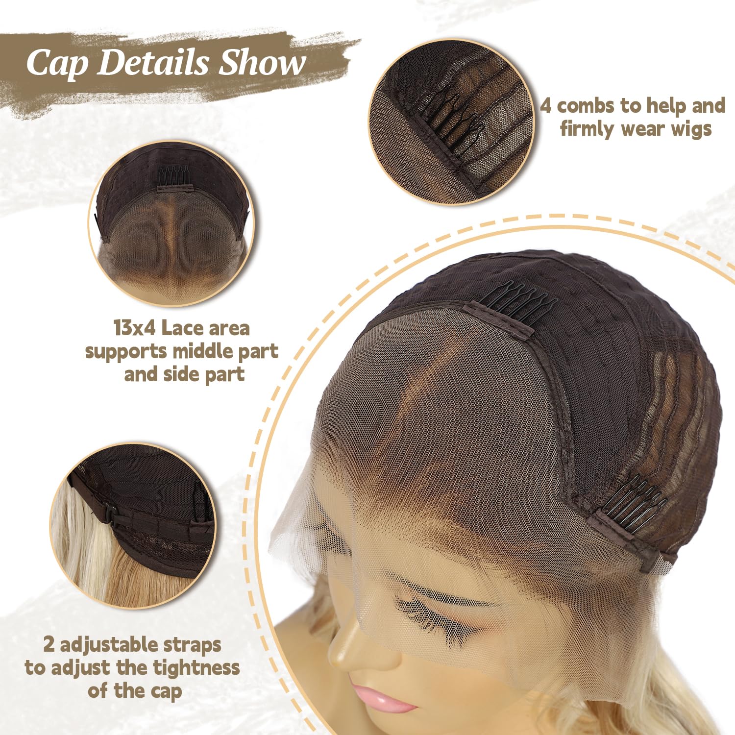 Sapphirewigs Blond peruka z koronką na przodzie 13x4 Syntetyczne peruki Body Wave Mix Blond Lace Front włosy z wypłukanymi włoskami Do noszenia na co dzień Impreza Randka Boże Narodzenie 56 cm