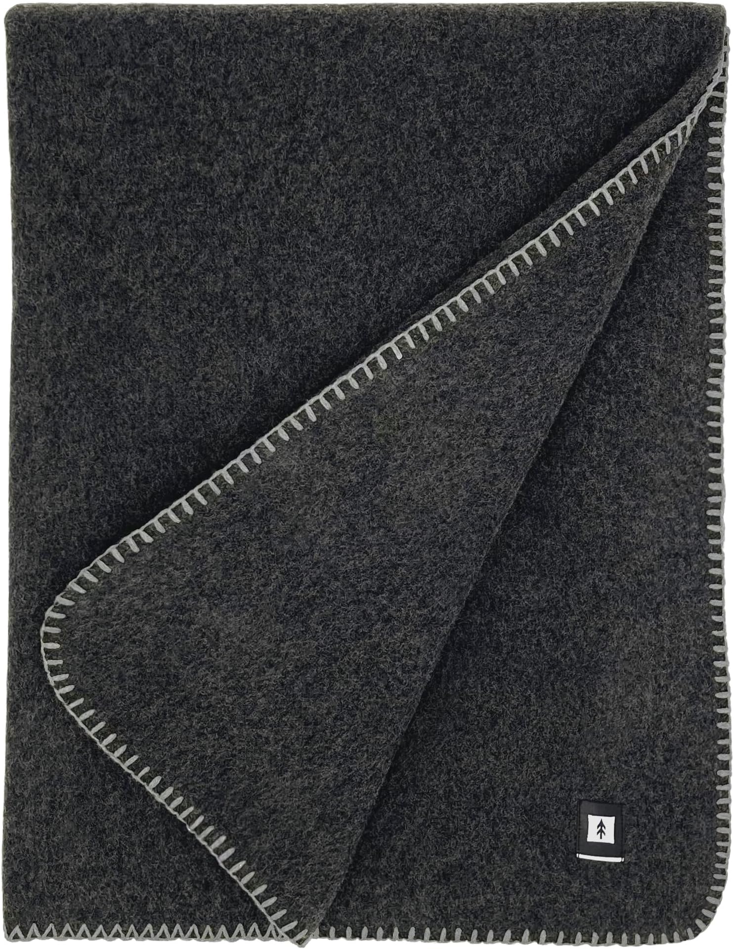 EKTOS 100% Virgin Wool Blankets, 90" x 78", Emergency Blanket for Car, Winter Camping (Charcoal, Full Size)
