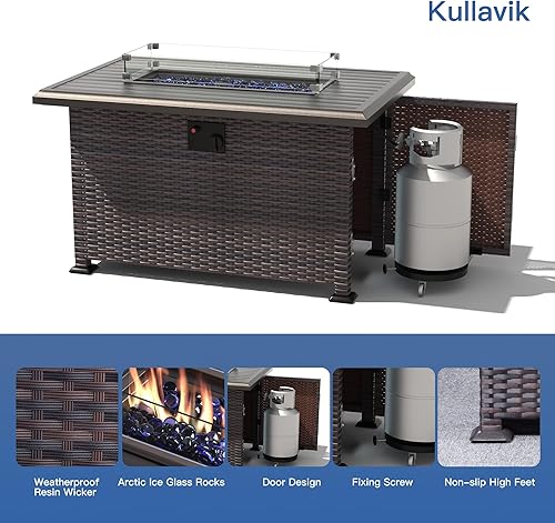 Miniatura 2 de Kullavik - Juego de muebles para exterior de 7 piezas con sofá modular de ratán de polietileno y mesa fogón a gas propano de 43 pulgadas, 55 000