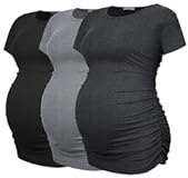 Women's Maternity Shirts Ribbed Ruched Pregnancy Clothes Tops 3 Packs