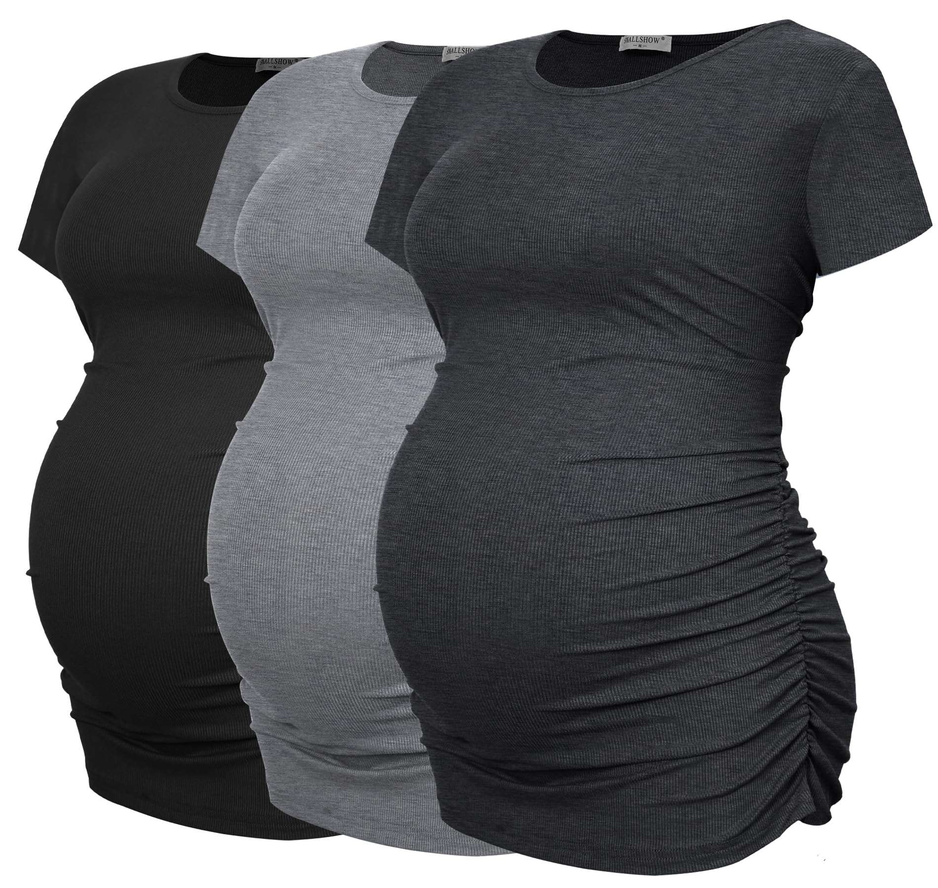 Smallshow Maternity Shirts Ribbed Ruched 3 Pack