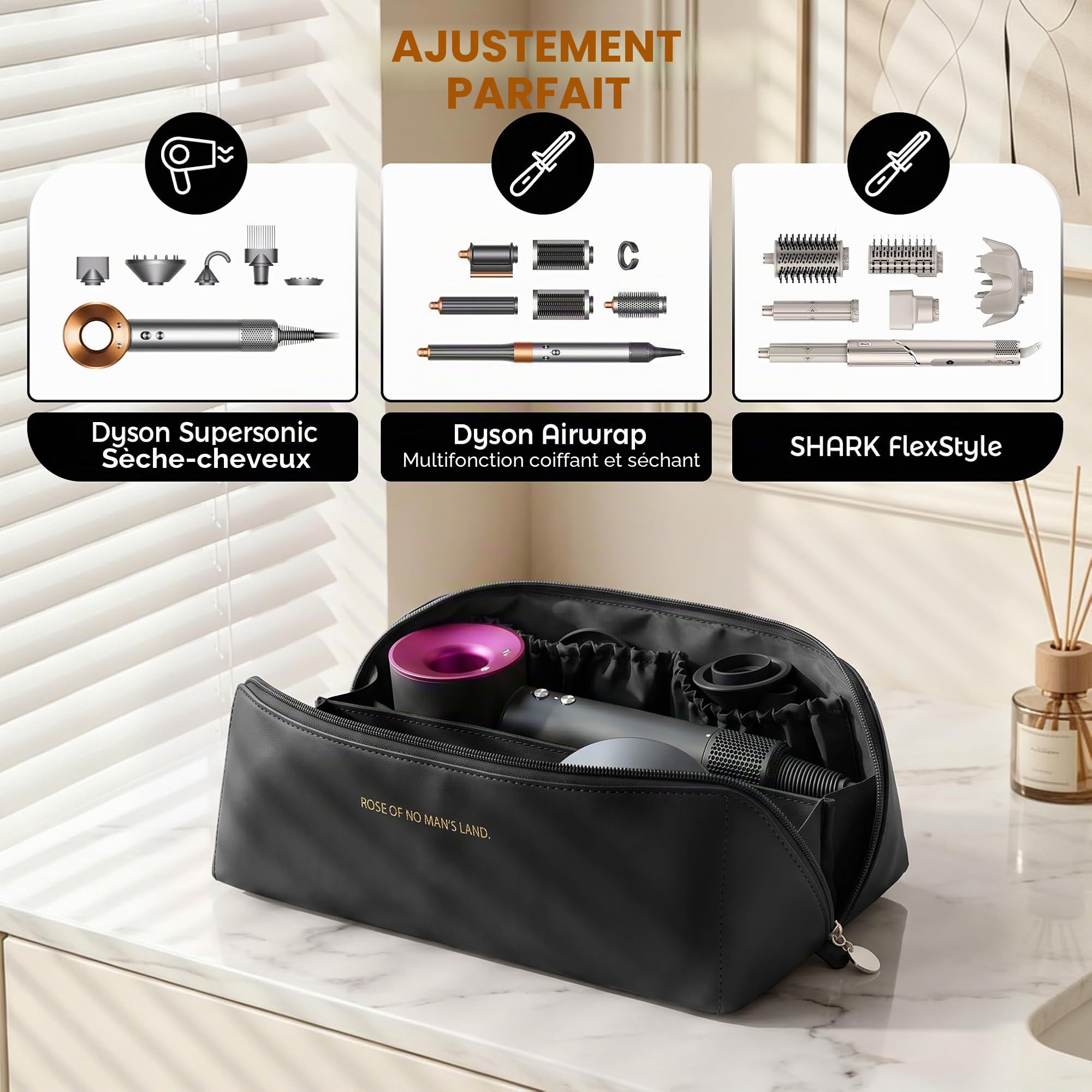 Rangement Dyson Airwrap, Sac de Voyage pour Dyson Airwrap Styler/Shark Flexstyle/Hair Curler, Étui Dyson Airwrap avec Grande Ouverture, Sac de Rangement de Voyage Portable