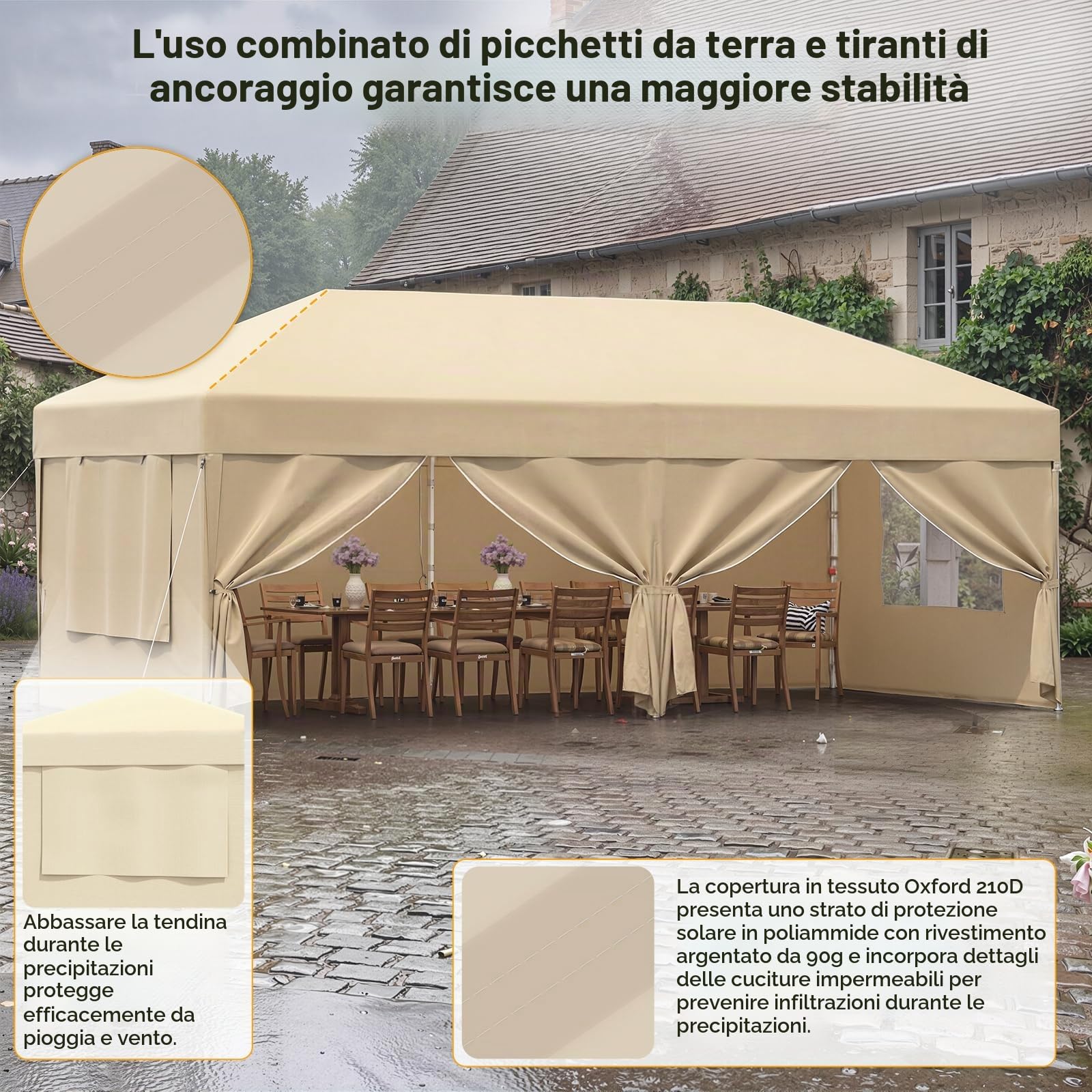 JUMMICO Gazebo 3x6 Pieghevole Impermeabile｜Zanzariera Arieggiata Anti-Insetti｜Robusto, Durevole, Impermeabile e Anti-UV｜Installazione e Rangement Rapidi｜Ideale per Cortile, Campeggio e Altro｜Beige