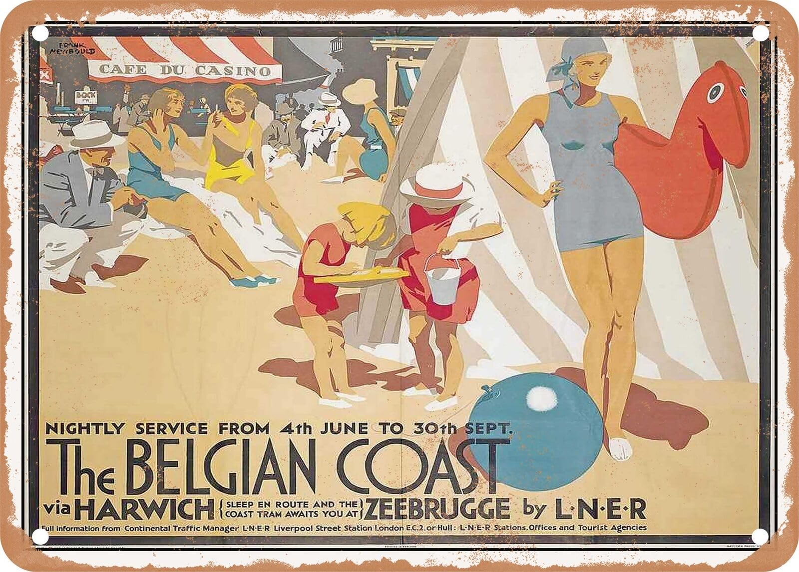 Yaasimoule Metal Sign - 1930 The Belgian Coast Via Harwich Zeebrugge By Lner Vintage Ad Home Decor
