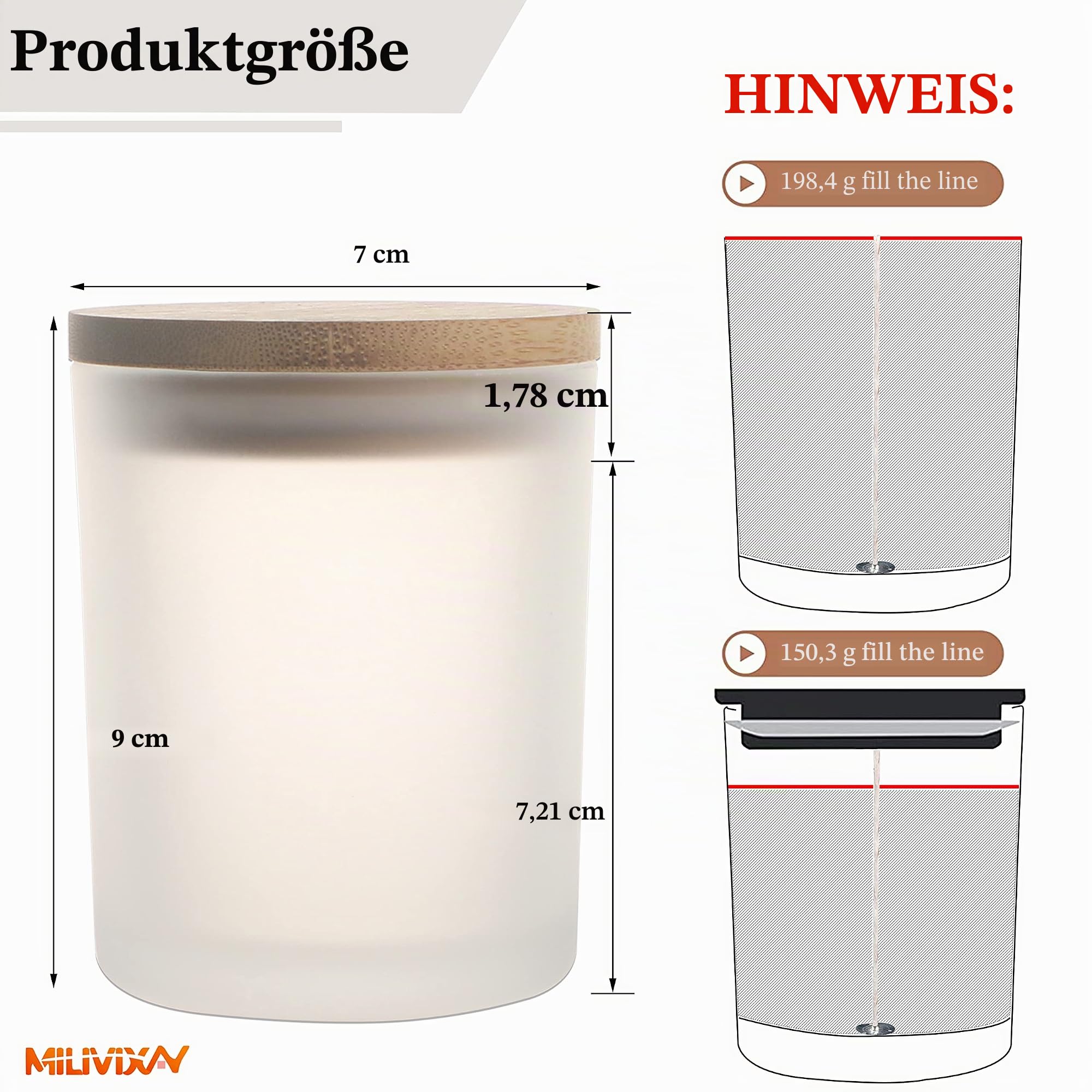 MILIVIXAY 20 Stück 200 ml Milchglas-Kerzengläser mit Deckel, leere Kerzengläser für die Herstellung von Kerzen, Gewürze, Pulverbehälter.