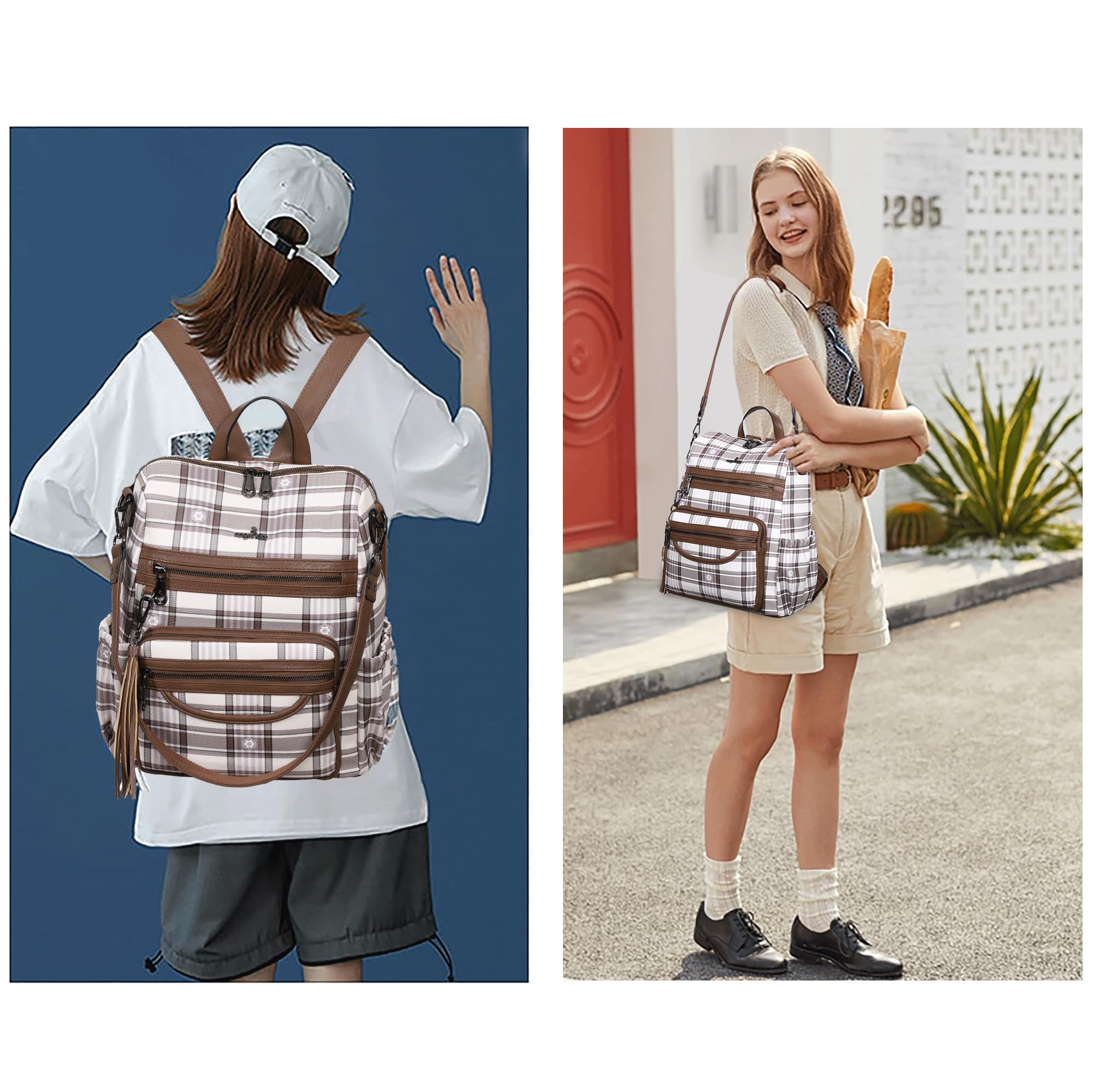 Las mujeres Bolsos Mochila Bolso Cuero PU Bolsas con Cremallera Casual Mochilas Bolsas de Hombro (DK8532G#FC#6/21706#400 TAUPE/TAUPE)