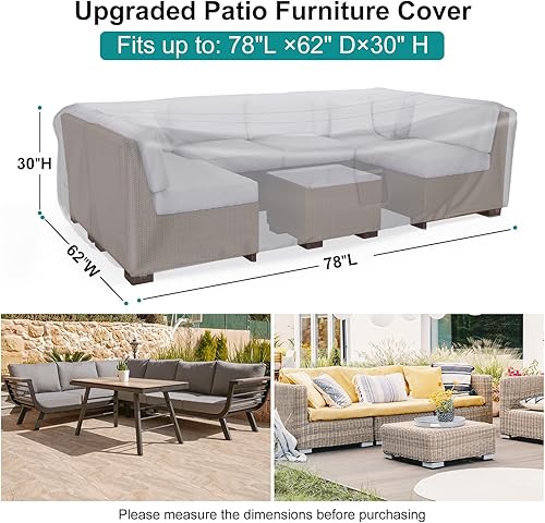 Miniatura 17 de Fundas impermeables para muebles de patio, 90 pulgadas de largo x 62 pulgadas de ancho x 28 pulgadas de alto, juego de fundas rectangulares Negro