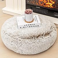 Asuprui 20x6 Inch Faux Fur Floor Pillow with Insert - Soft Large Round Cushion for Meditation, Yoga, Living Room, Outdoor (Snow Coffee)
