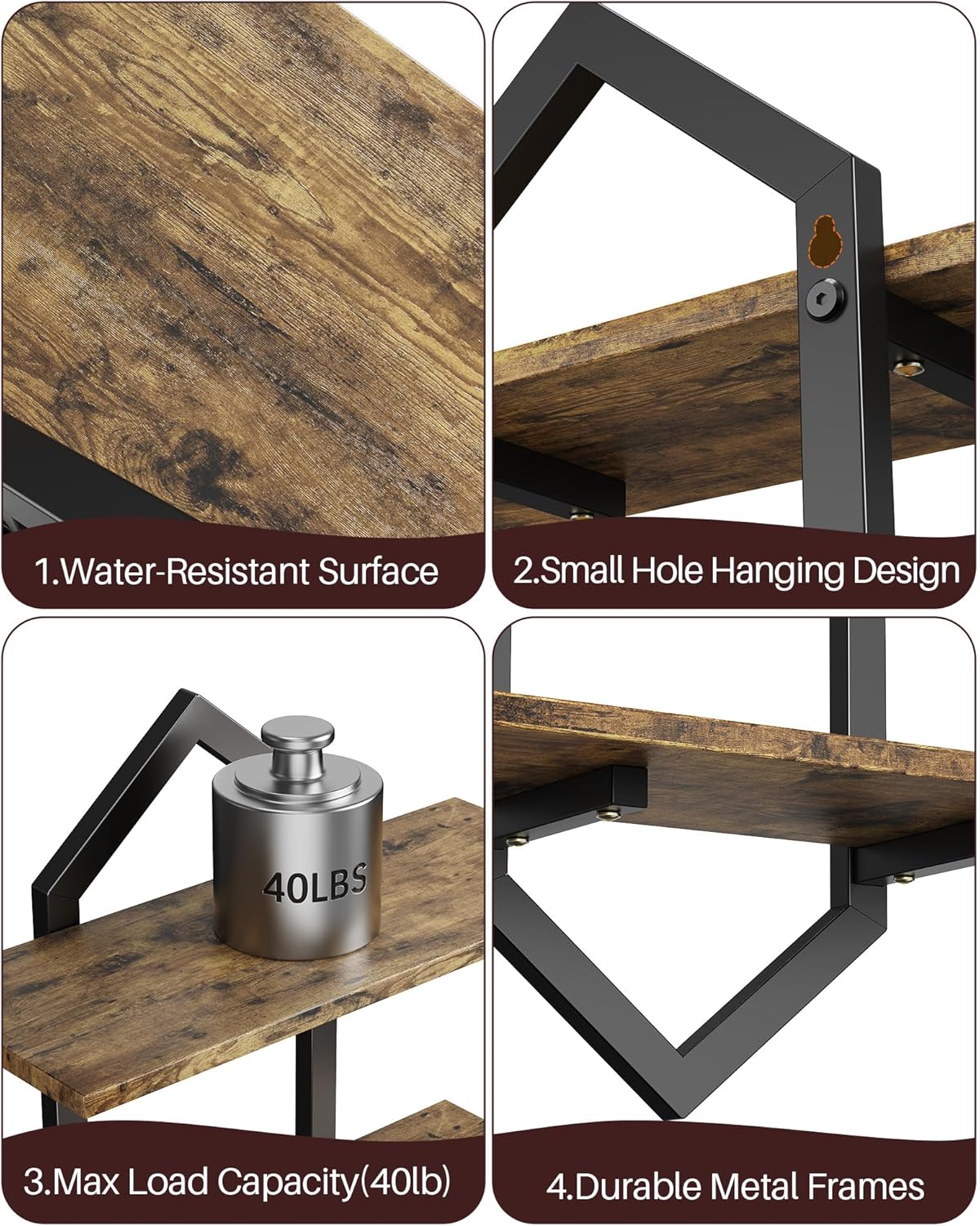 Floating Shelves, Set of 2 Wall Shelf, Wall Mounted Decorative Shelves, 2-Tier Modern Geometric Hanging Storage Shelf for Living Room, Bedroom, Kitchen, Office, Study (Rustic Brown + Black)