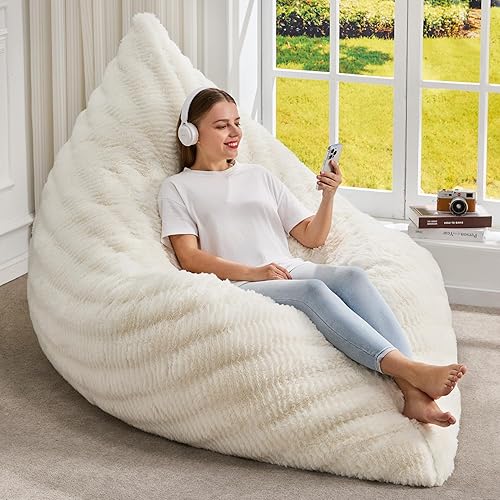 Miniatura 15 de Hobestluk Silla Puf 3 en 1, Sillas Puf Gigantes para Adultos con Funda de Felpa Chevron, Cojín de Suelo Convertible con Funda Lavable a Máquina