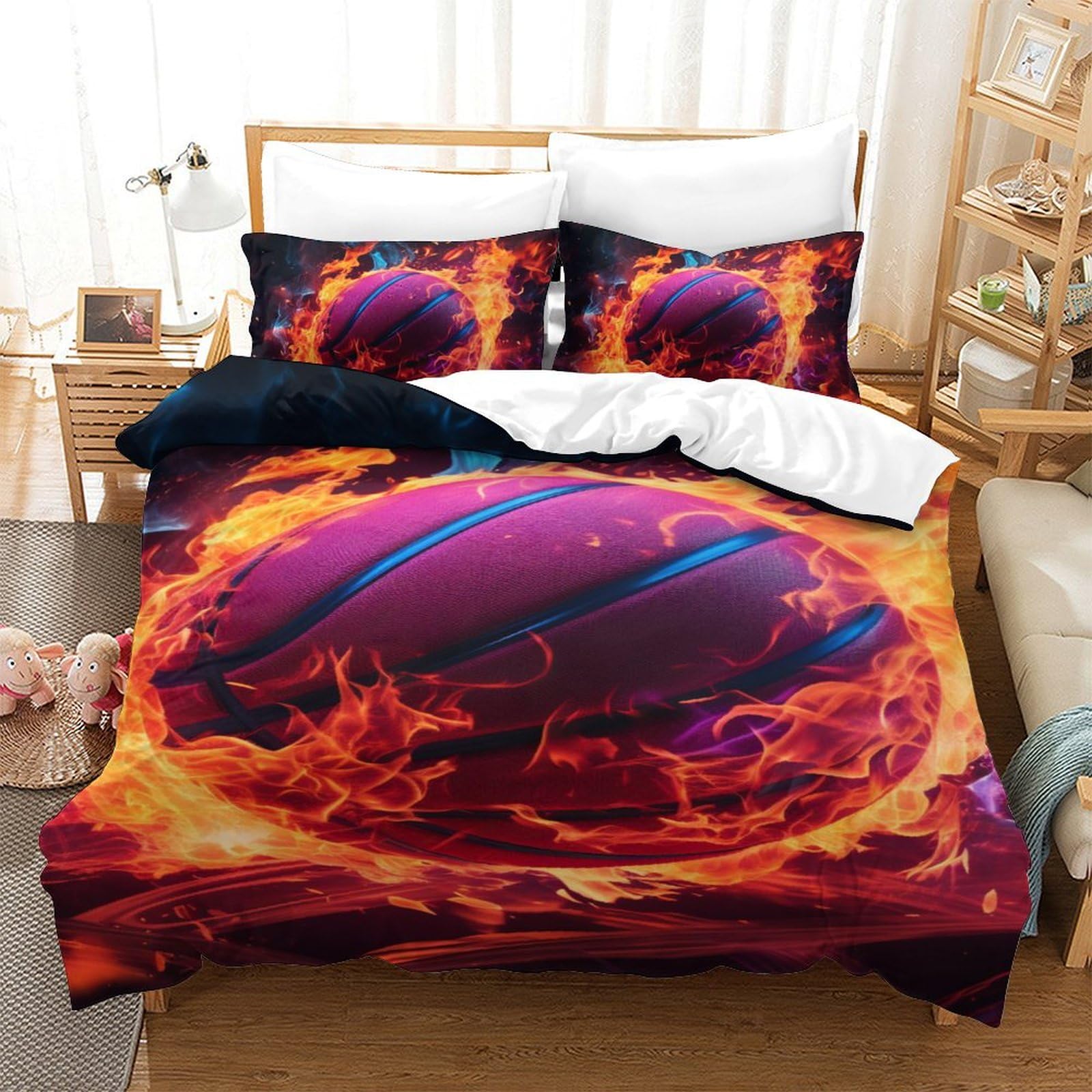 Parure de lit 140x200 microfibre 3D premium motif basket pour garçon