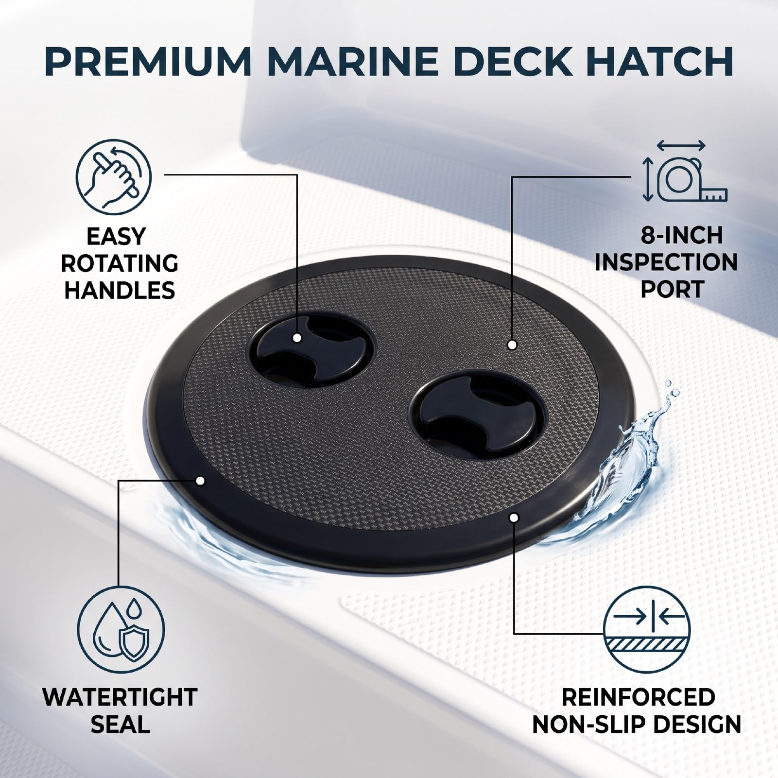 Tbest Coperchio di Ispezione Rotondo da Ponte per Barca, Tappo di Accesso | Tenuta Stagna, Superficie Testurizzata, Maniglie Girevoli, Portello, Uso Yacht