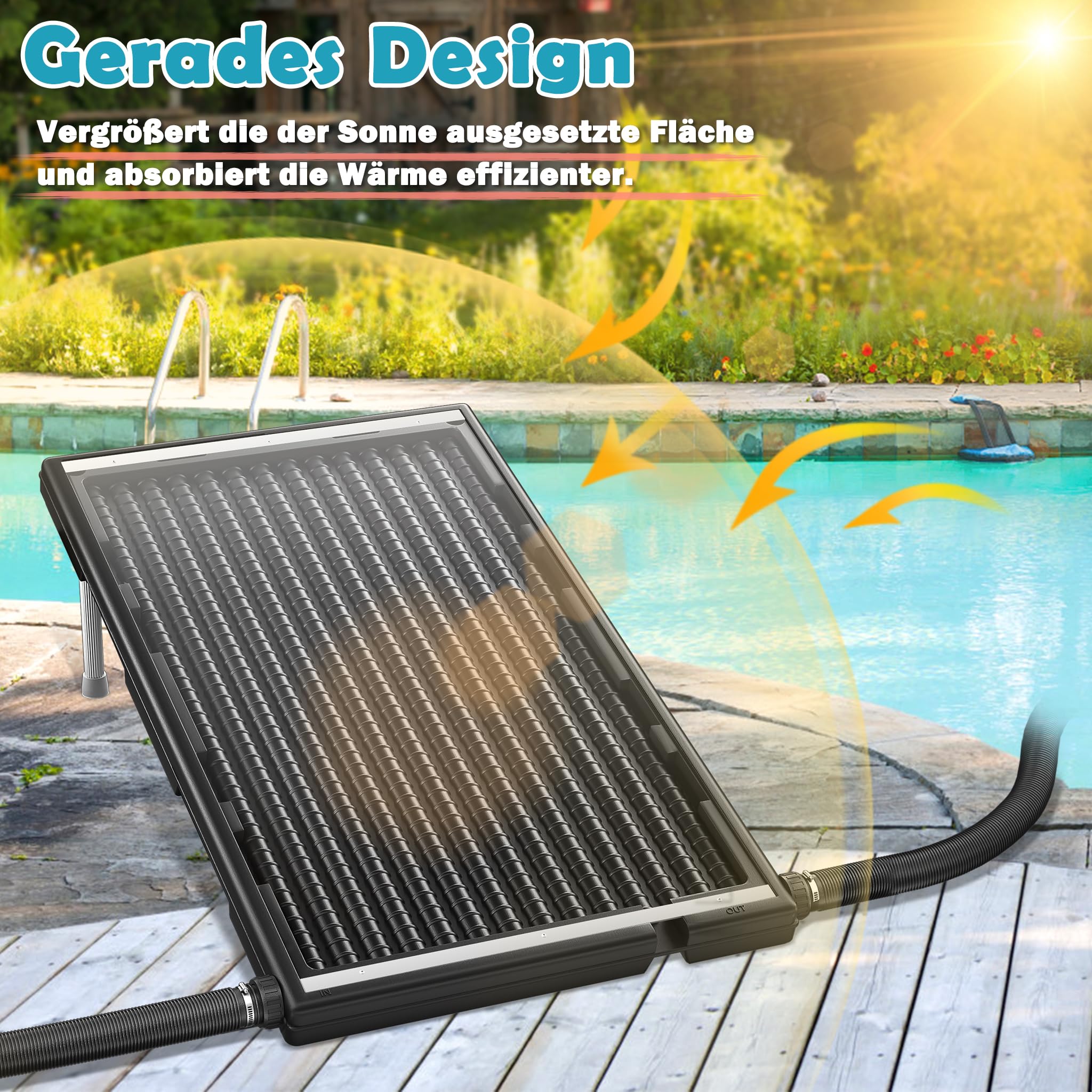 Froadp 2 unidades de calefacción solar para piscina de 111 x 66 cm, colector solar para piscina, calefacción solar, conector de panel solar de 50 mm de diámetro, panel recto, juego completo para agua
