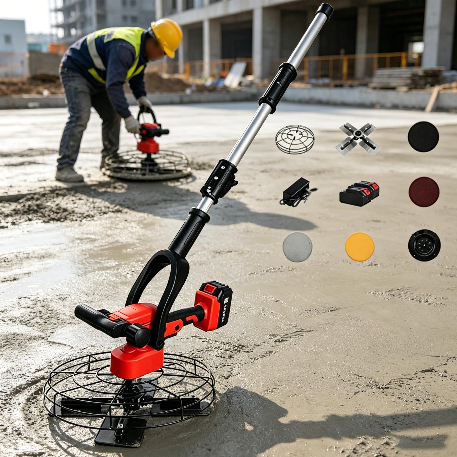 Pvxa Concrete Trowel Machine, Electric Smoothing Machine, Dual Power Supply, Wall Smoothing Polisher 280-2800 RPM Adjustable, for Pavement & Floor Constructio 30000mAh