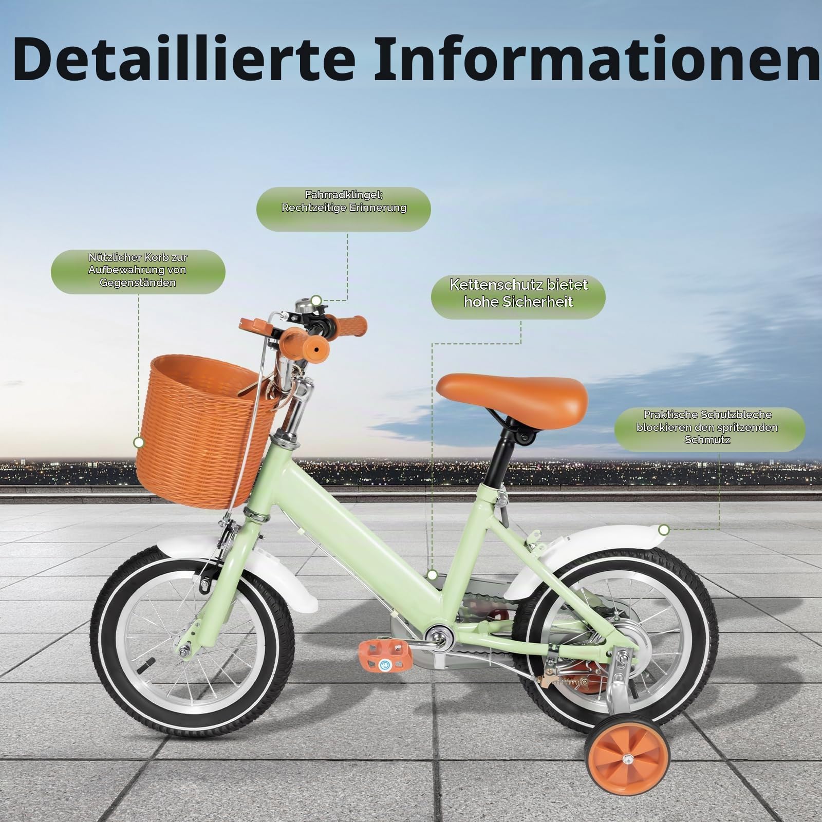 Fahrrad 12 Zoll, Kinderfahrrad Upgraded mit verstellbarem Sitz, Dualbremsen und Stützrädern, Trainingsfahrrad für Jungen & Mädchen, Höhenverstellbarer, Geeignet für Anfänger Fahrer