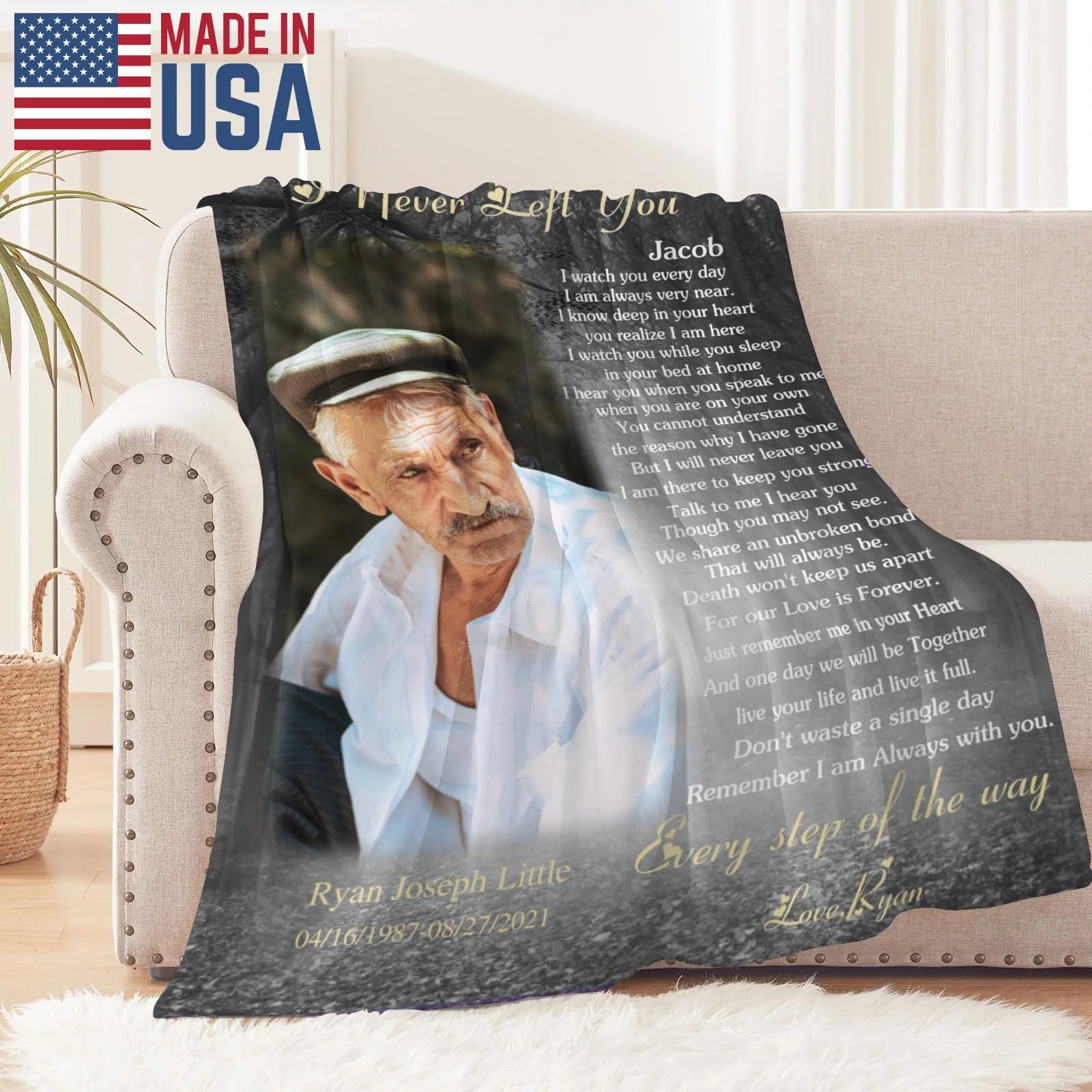 M YESCUSTOM Custom Sympathy Blanket with Picture for Loss of Loved Dad Mom Son Husband Family Friends Personalized Memorial Flannel Grief Blanket Remembrance Gift, in Loving Memory Xmas Gifts
