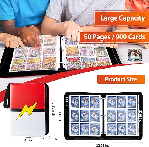 Miniatura 4 de Tarjetero para tarjetas de intercambio 900 tarjetas con 50 fundas extraíbles y 9 bolsillos piel sintética colección de tarjetas tarjetero para niños