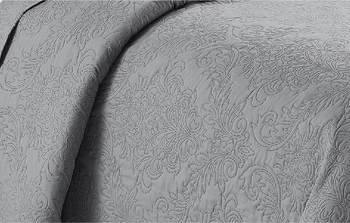Home Collection Kids Zone Over Size Luxury Embossed Damask Bedspread Set Light Weight Solid Color New # Stacy (Light Grey, Twin)