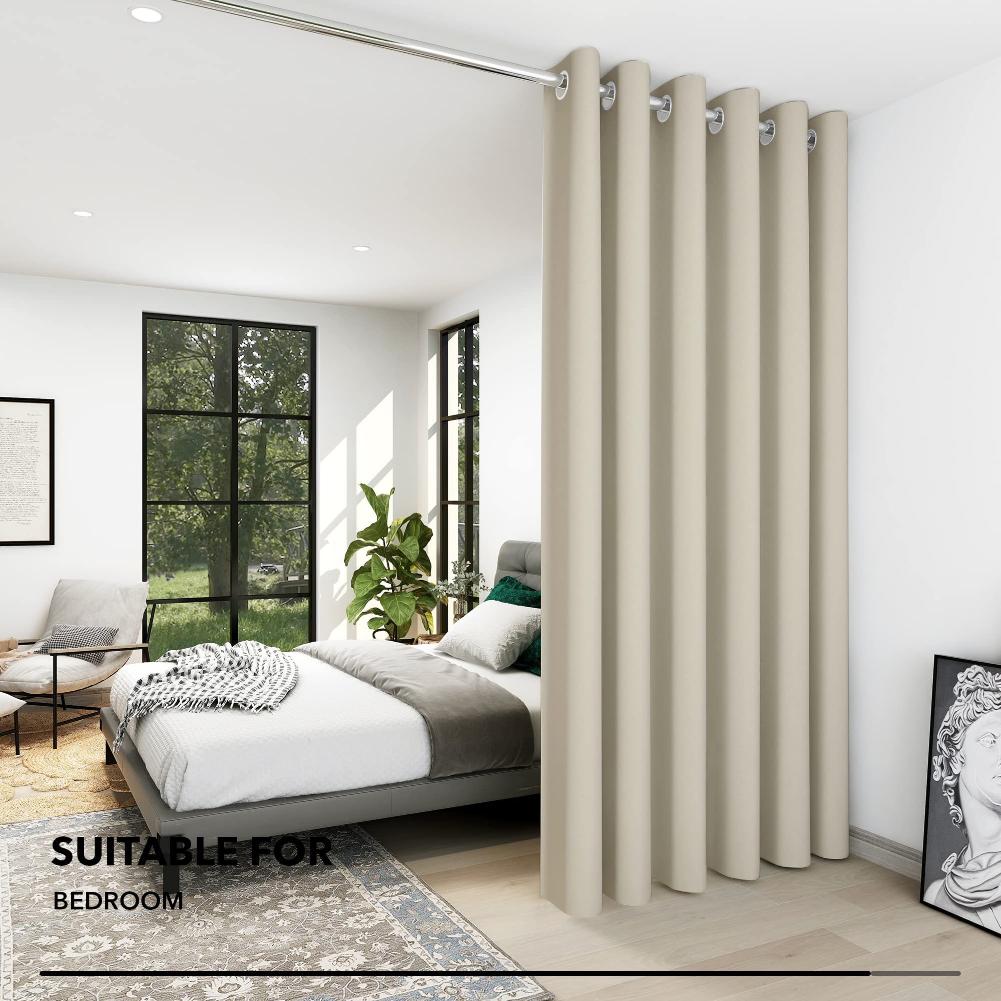 Deconovo Tenda Oscurante Termica Isolante per Interni 214 CM Altezza 1 Pannello, Tende Cameretta Bambini Tende Moderne con Anelli, 203x214 CM, Beige Chiaro