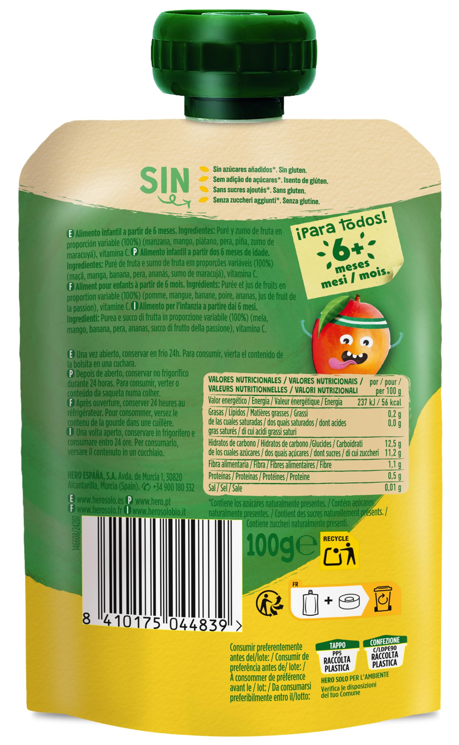 Hero Baby Mi Fruta Bolsitas de Fruta sabor Tropical 100 g