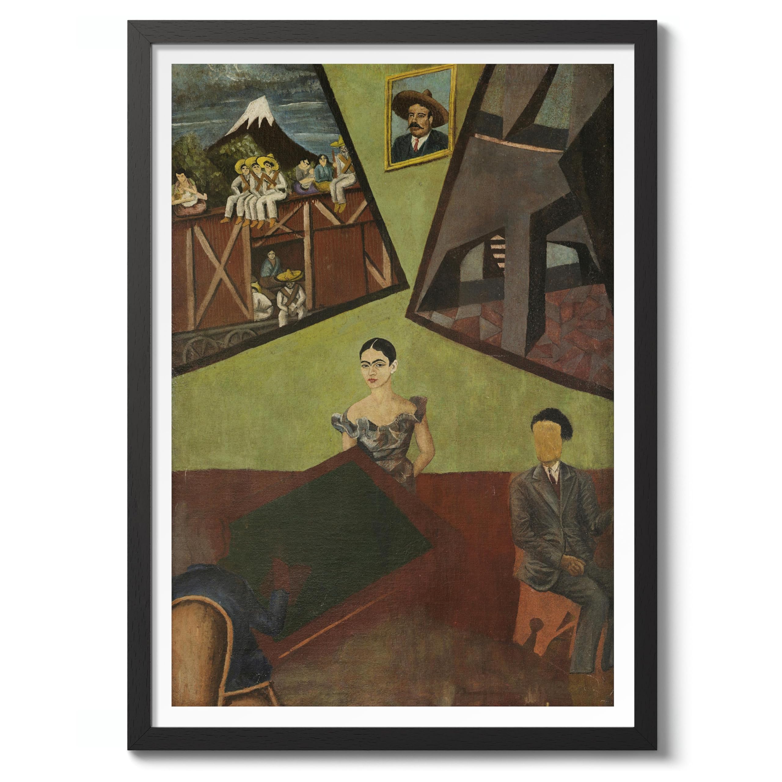 Pancho Villa And Adelita Frida Kahlo Poster, Classic Art Painting Print, Art Exhibition Neutral Wall Art, Vintage Minimalist Home Decor Picture, A5 (Black Frame) - 24.1x17.9cm