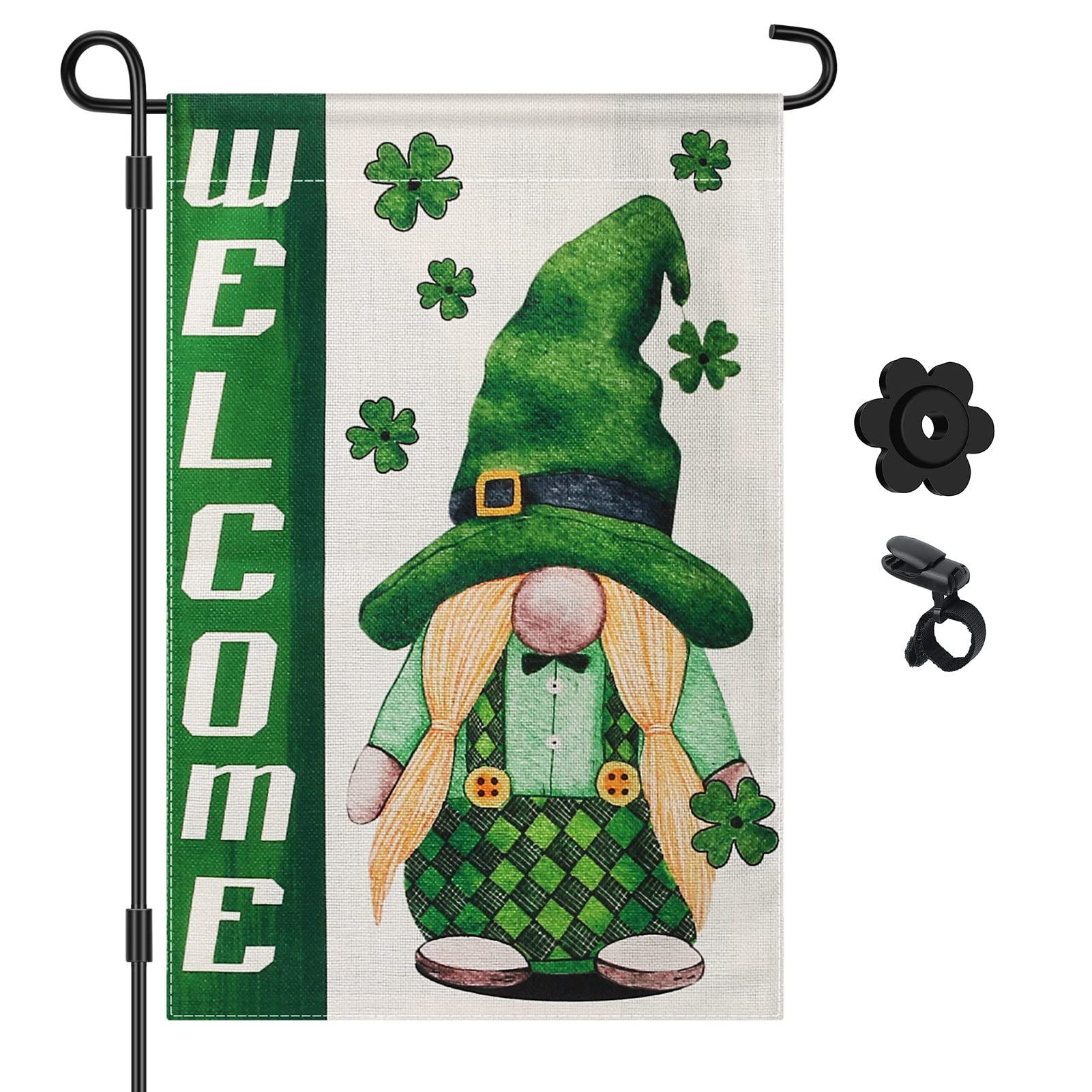 Photo 1 of 2packs- St Patricks Day Garden Flag, St Patricks Day Flag Double Sided Lucky Clover Garden Flag Shamrock St Patricks Day Yard Flag, Holiday Yard Outdoor Flag 12×18 Inch St. Patrick's Day-C