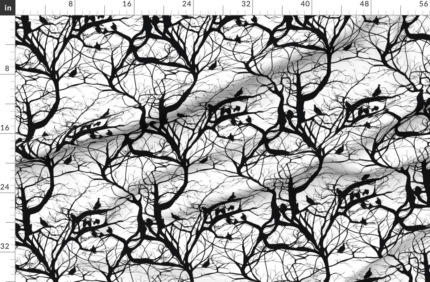 Spoonflower Fabric - Fashion Black & White Large Birds Trees Branches Spooky Goth Halloween Printed on Organic Cotton Sateen Fabric by The Yard - Sewing Quilting Apparel Home Decor