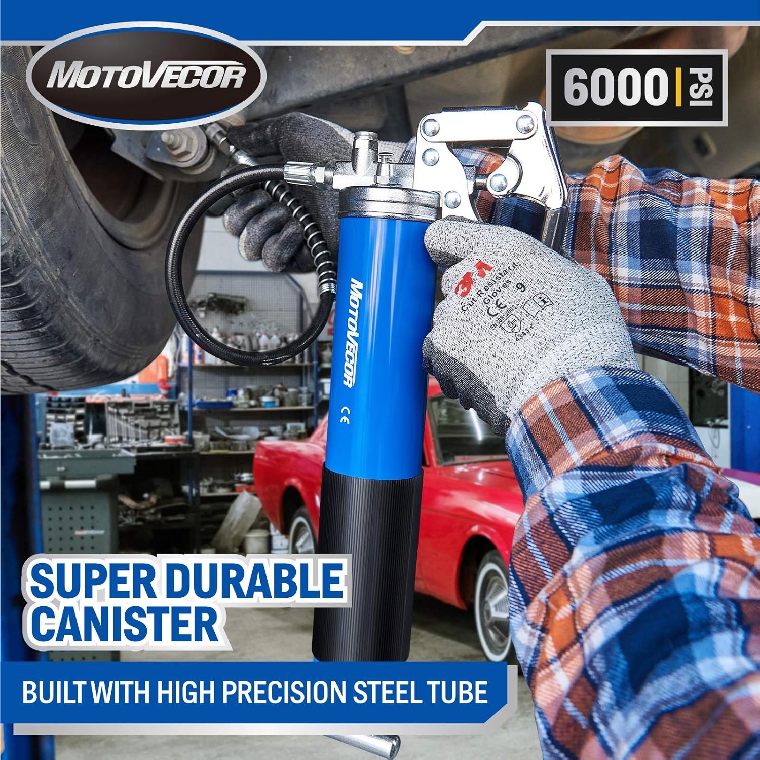 STEINBRÜCKE High Performance Heavy Duty Pistol Grip Grease Gun - Extra-Long 27 inch Heavy Duty Reinforced Flex Hose : Automotive