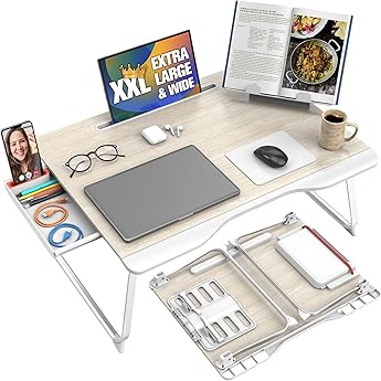 QUDODO Large Lap Desk, XXXL 26.4x20 Extra Large Laptop Tray, Multifunctional Folding Lap Stand for Bed, Sofa Bed for Laptop & Writing, Floor Desk with Tablet Phone Stand & Storage Drawer