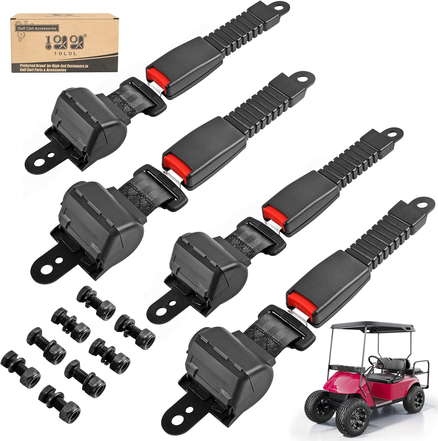 10L0L 4 PCS Universal Retractable Golf Cart Seat Belts Kit