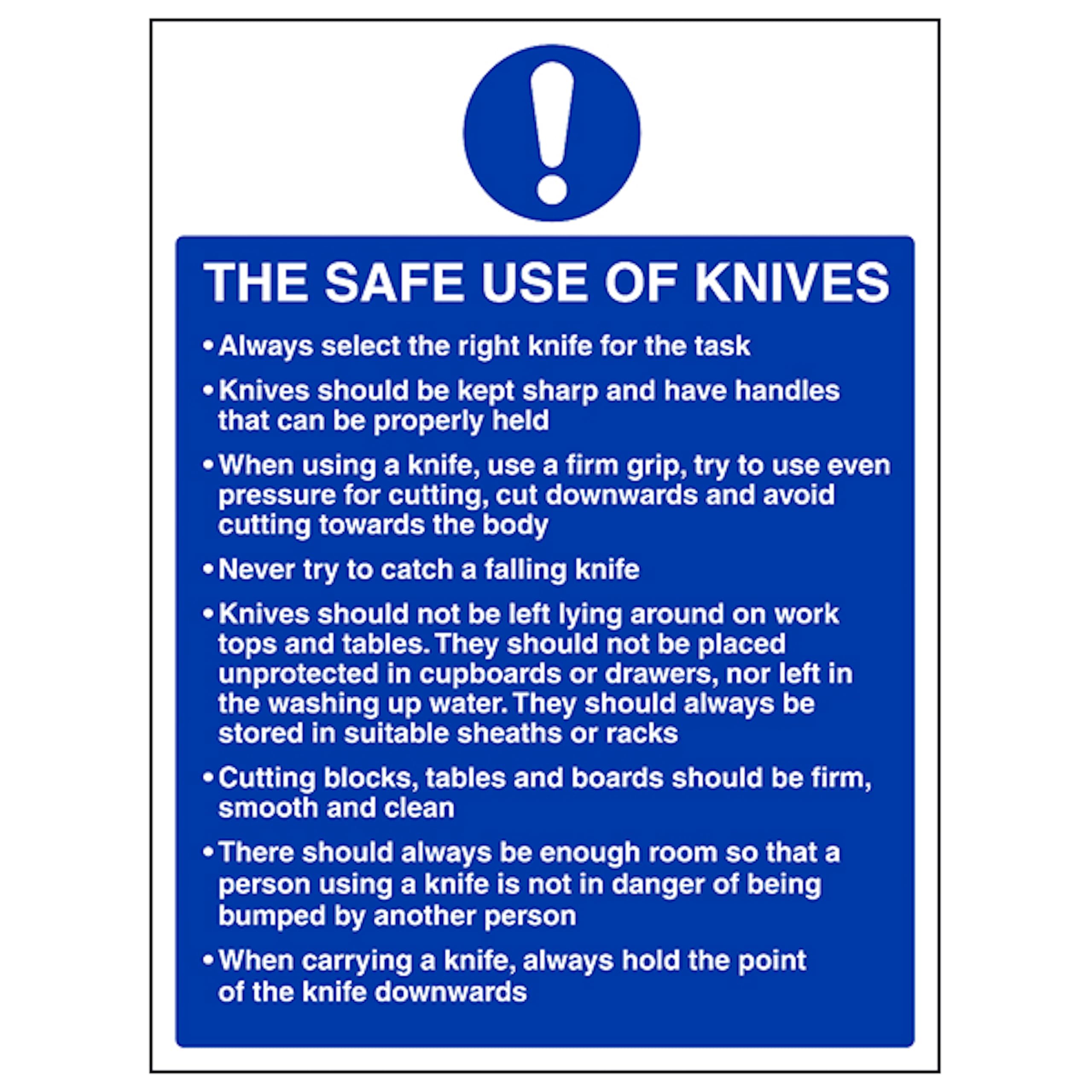 V Safety The Safe Use Of Knives - Portrait 200 x 300 mm - 3mm Brushed Aluminium Composite Safety Sign