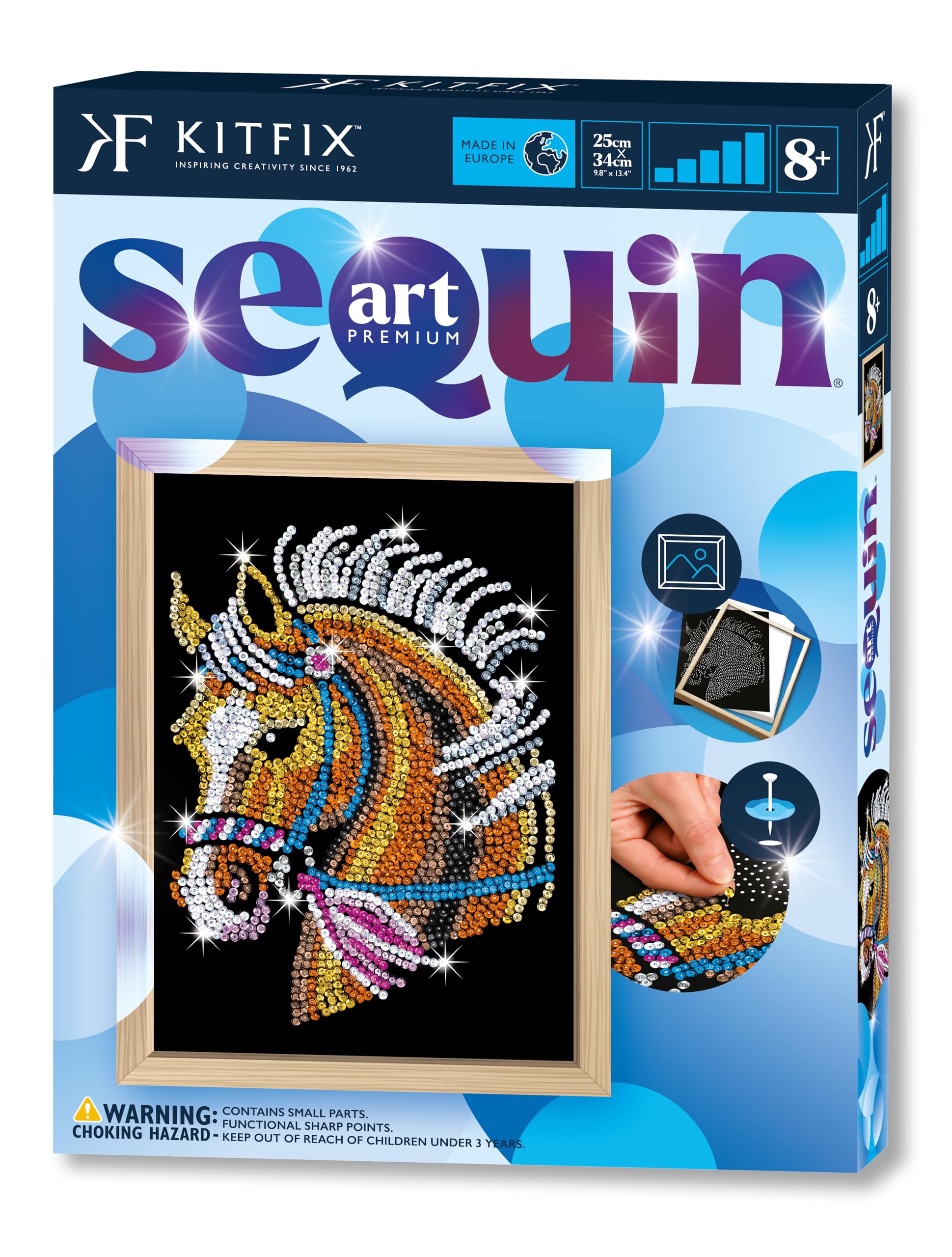 Kitfix, Sequin Art Horse with Wooden Frame, 27 x 36cm, Sequin Art Blue Premium, Creative Set