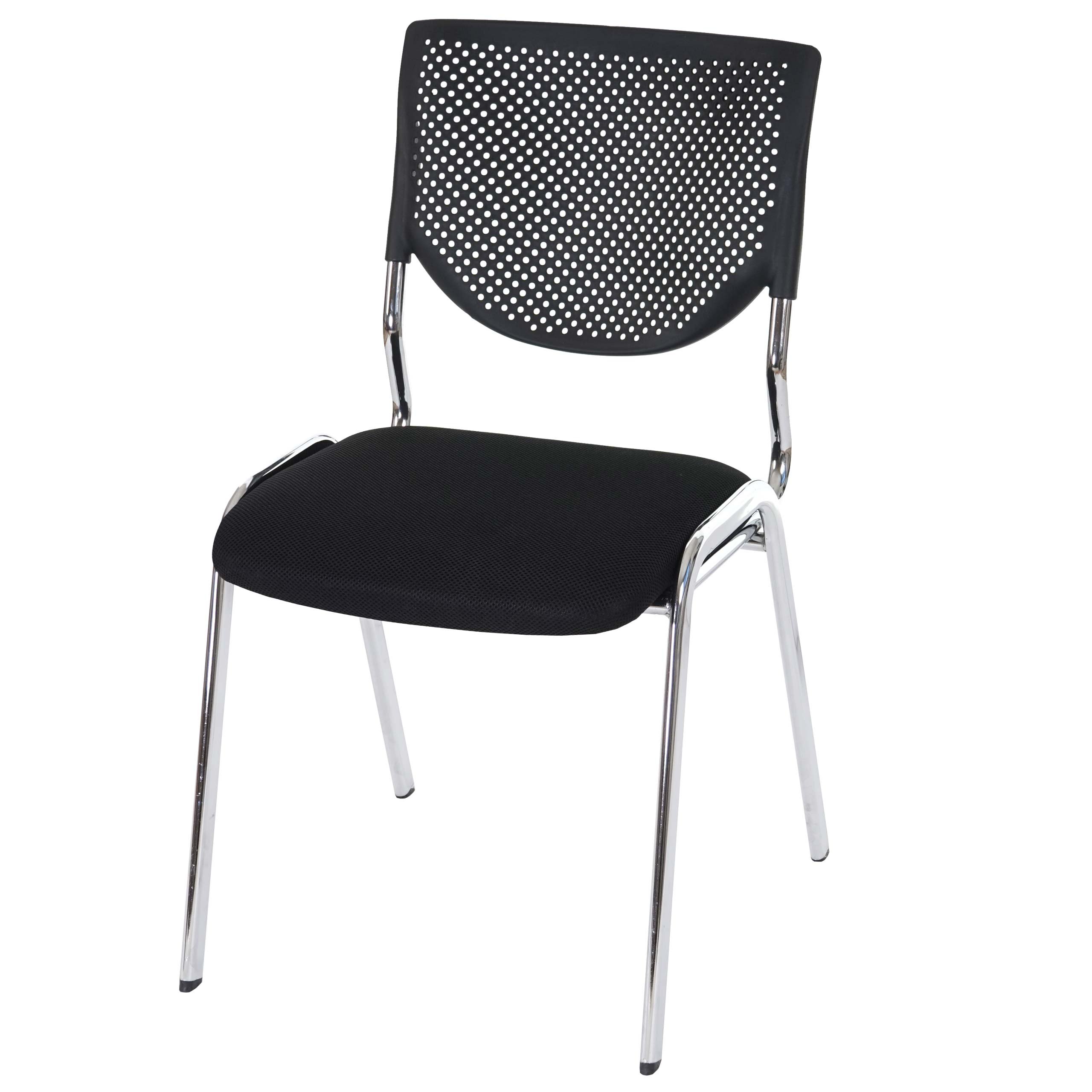 Mendler 2 x Chaise Visiteur T401 empilable Tissu siège Noir Pieds chromés
