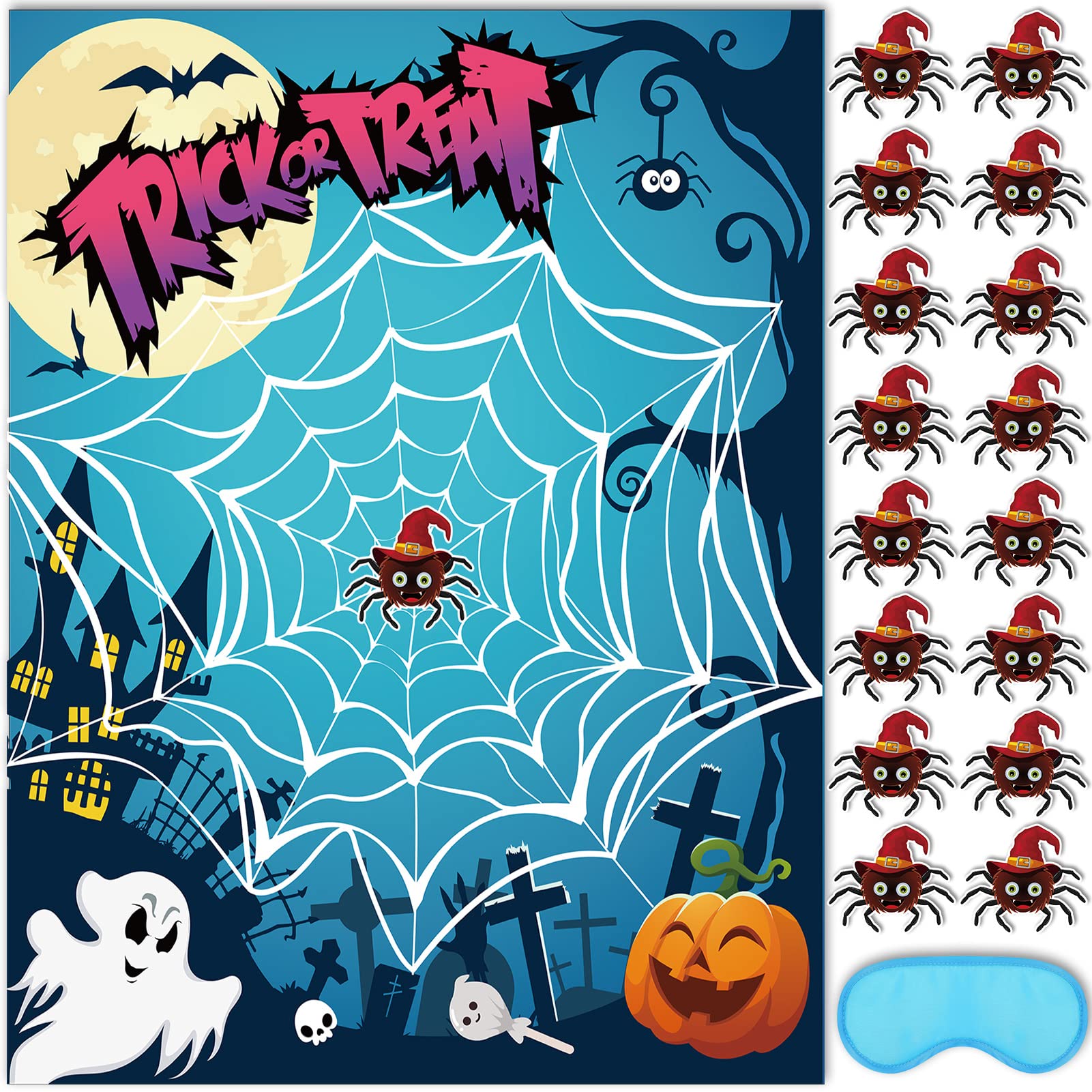 HOWAF Halloween Party Games for Kids, Pin The Spider on The Web Game Halloween Pin Games for Kids Halloween Activities, Halloween Party Family Games, Halloween Decoration, Halloween Party Supplies
