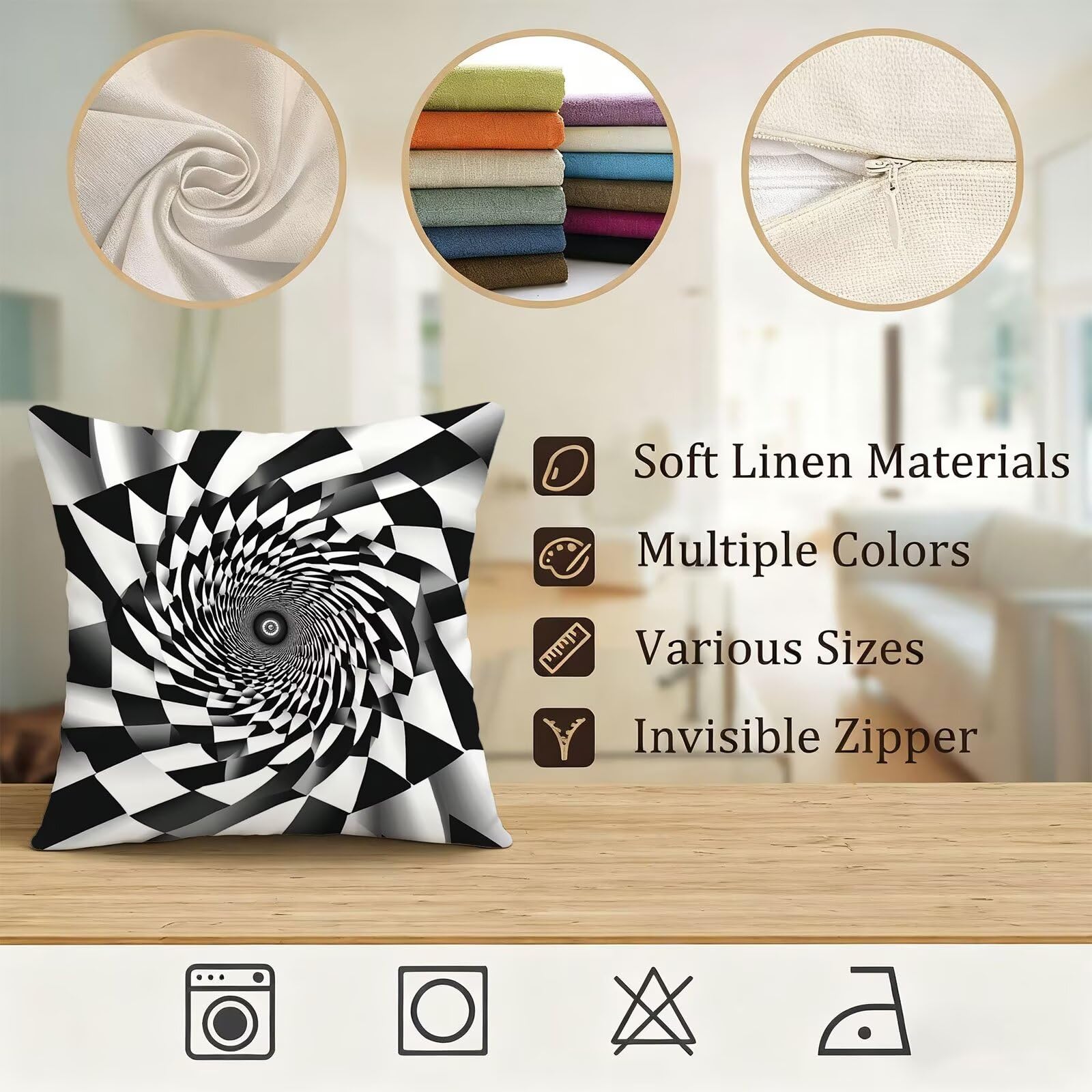 En Blanco Y Negro Funda Almohada 60x60 GeometríA Funda Cojin 60x60 Cojines Sofa Lino Fundas Almohadas Cuadrada Fundas Cojines Juego 4 Protector Almohada Cervicales y Cuello, para Dormitorio E - 649